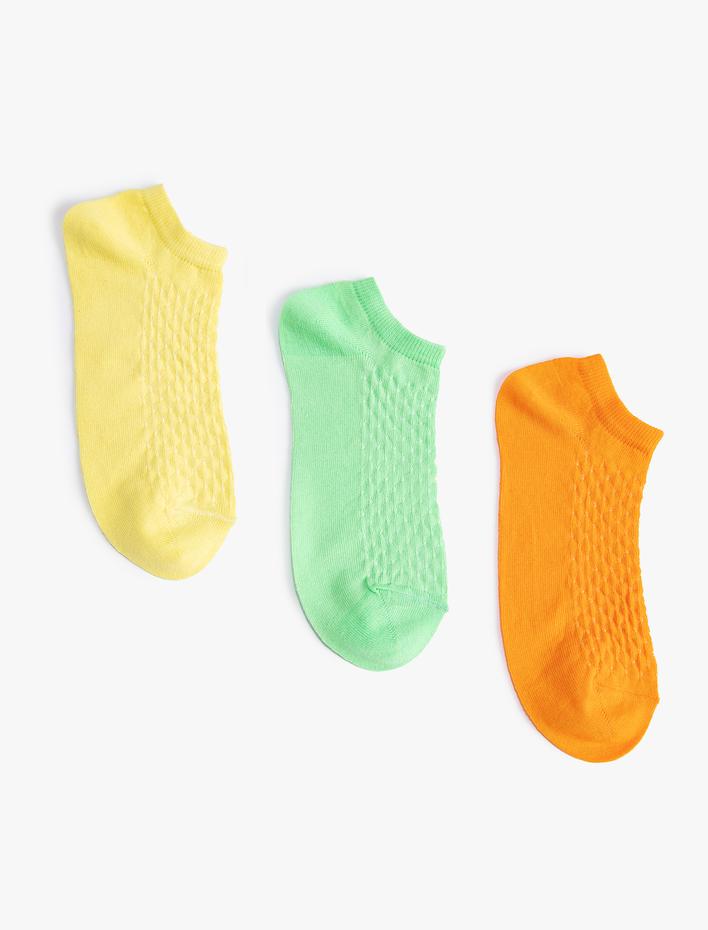 Kadın 3'lü Patik Çorap Seti Çok Renkli Dokulu
