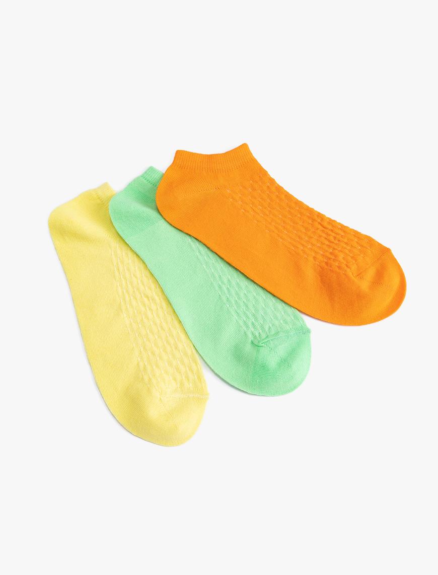  Kadın 3'lü Patik Çorap Seti Çok Renkli Dokulu