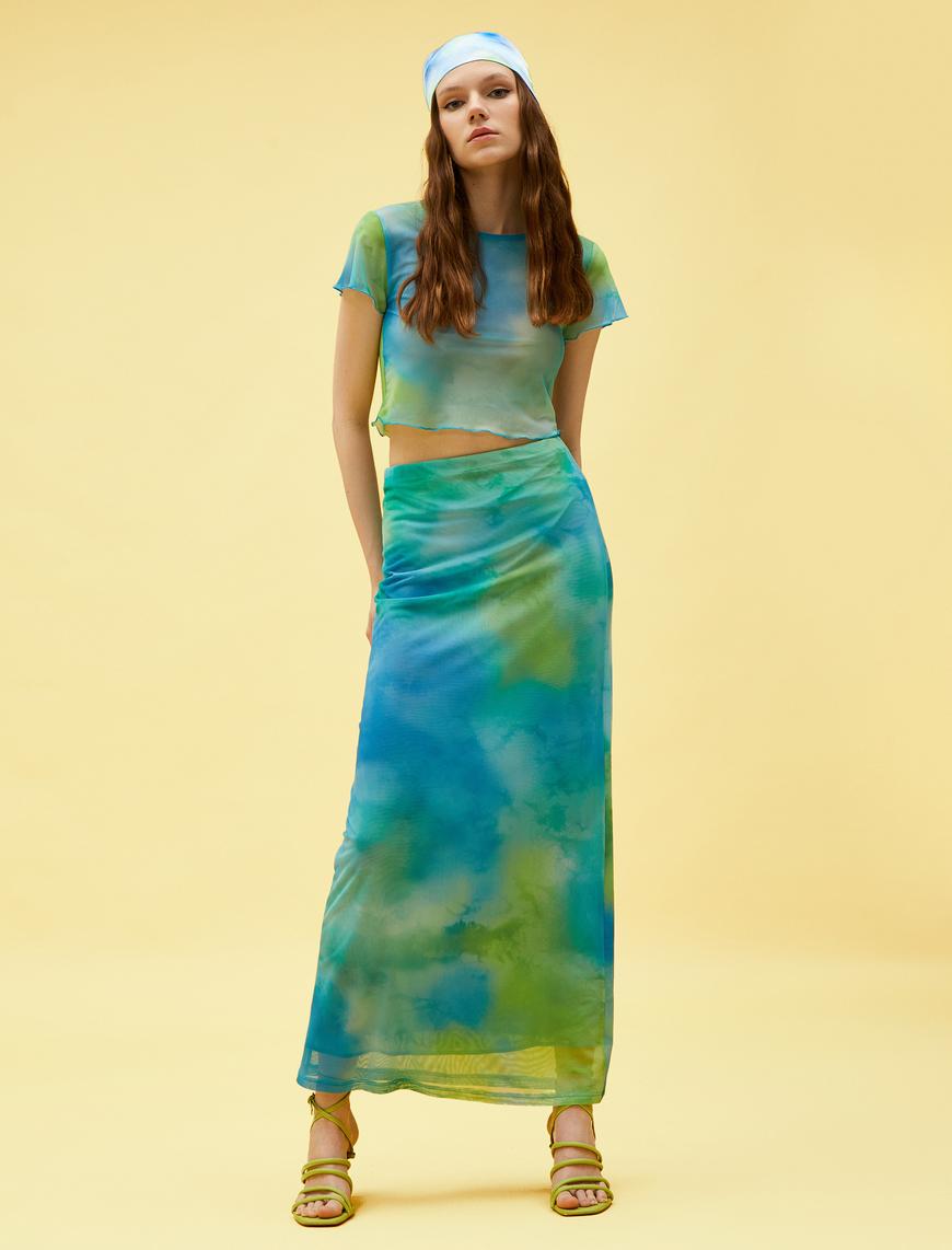   Batik Görünümlü Crop Tişört
