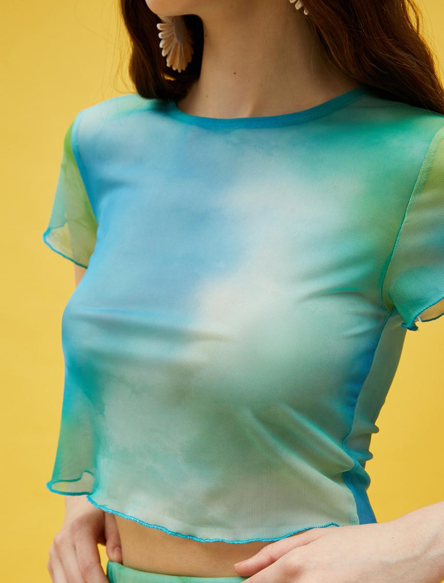   Batik Görünümlü Crop Tişört