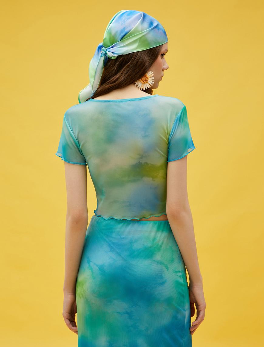   Batik Görünümlü Crop Tişört