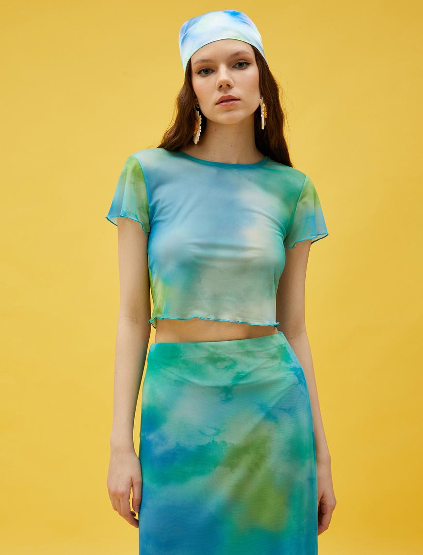  Batik Görünümlü Crop Tişört