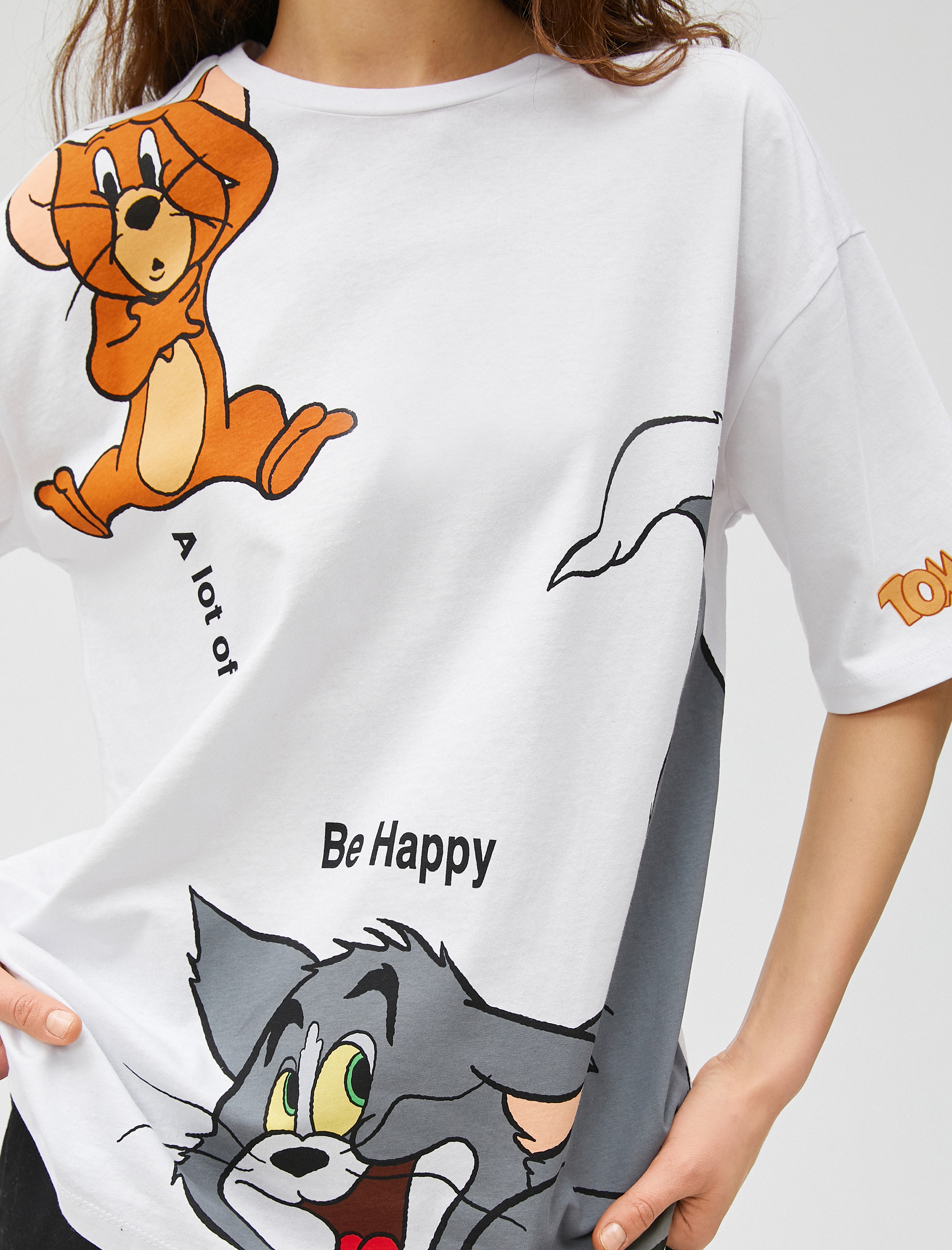   Tom ve Jerry Tişört Oversize Bisiklet Yaka Lisanslı