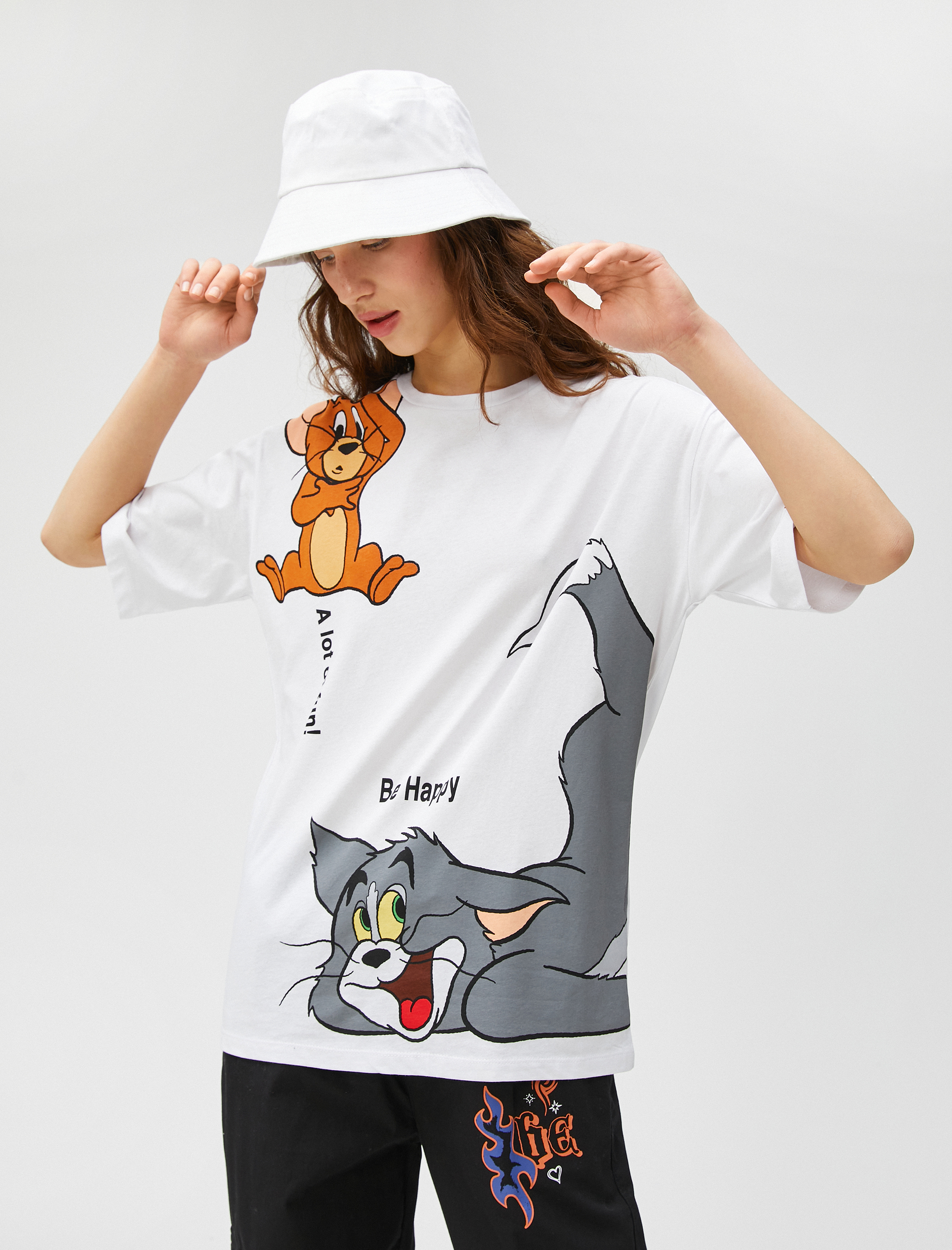   Tom ve Jerry Tişört Oversize Bisiklet Yaka Lisanslı