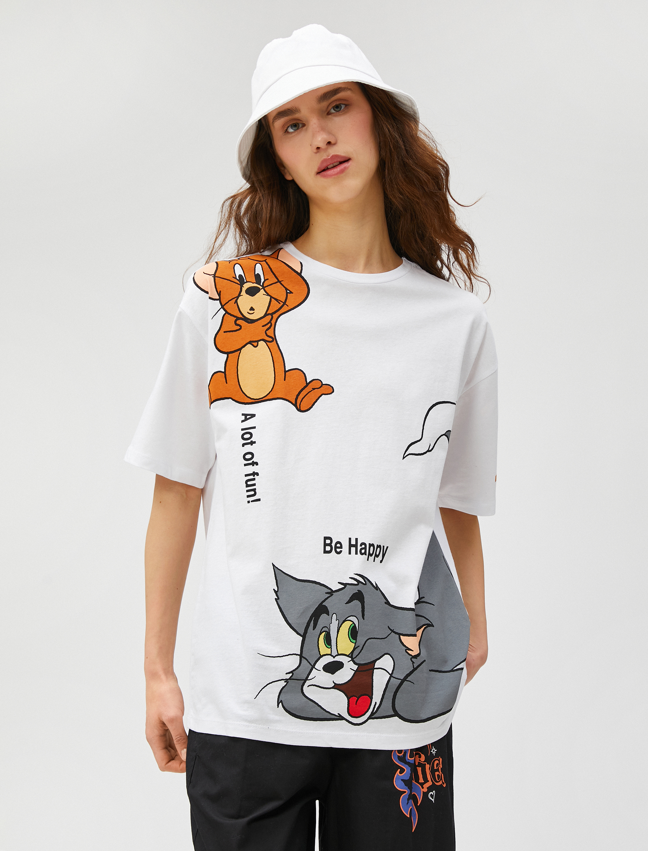   Tom ve Jerry Tişört Oversize Bisiklet Yaka Lisanslı