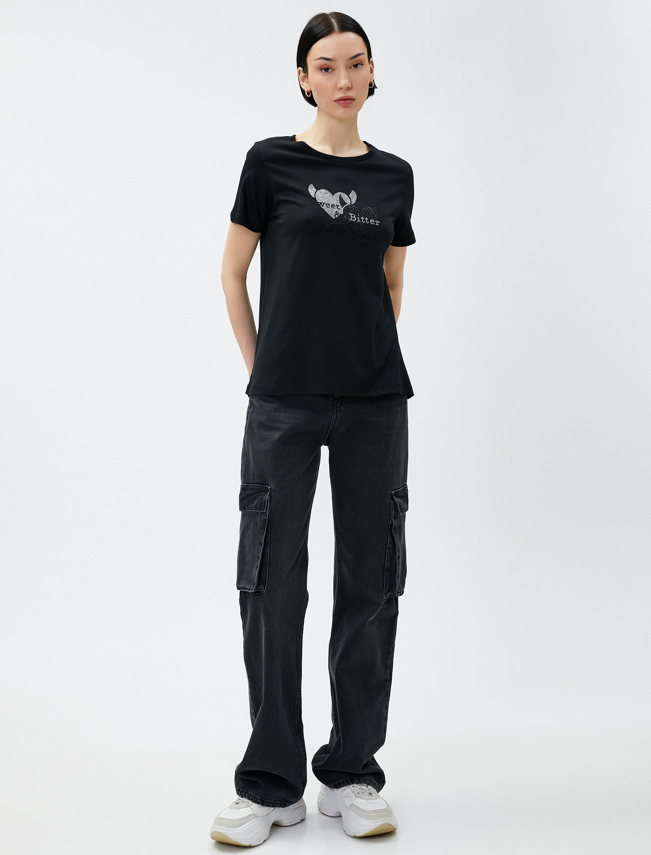   Taş Baskılı Tişört Modal Karışımlı