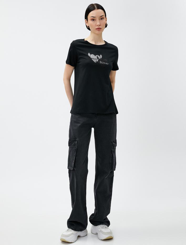  Taş Baskılı Tişört Modal Karışımlı