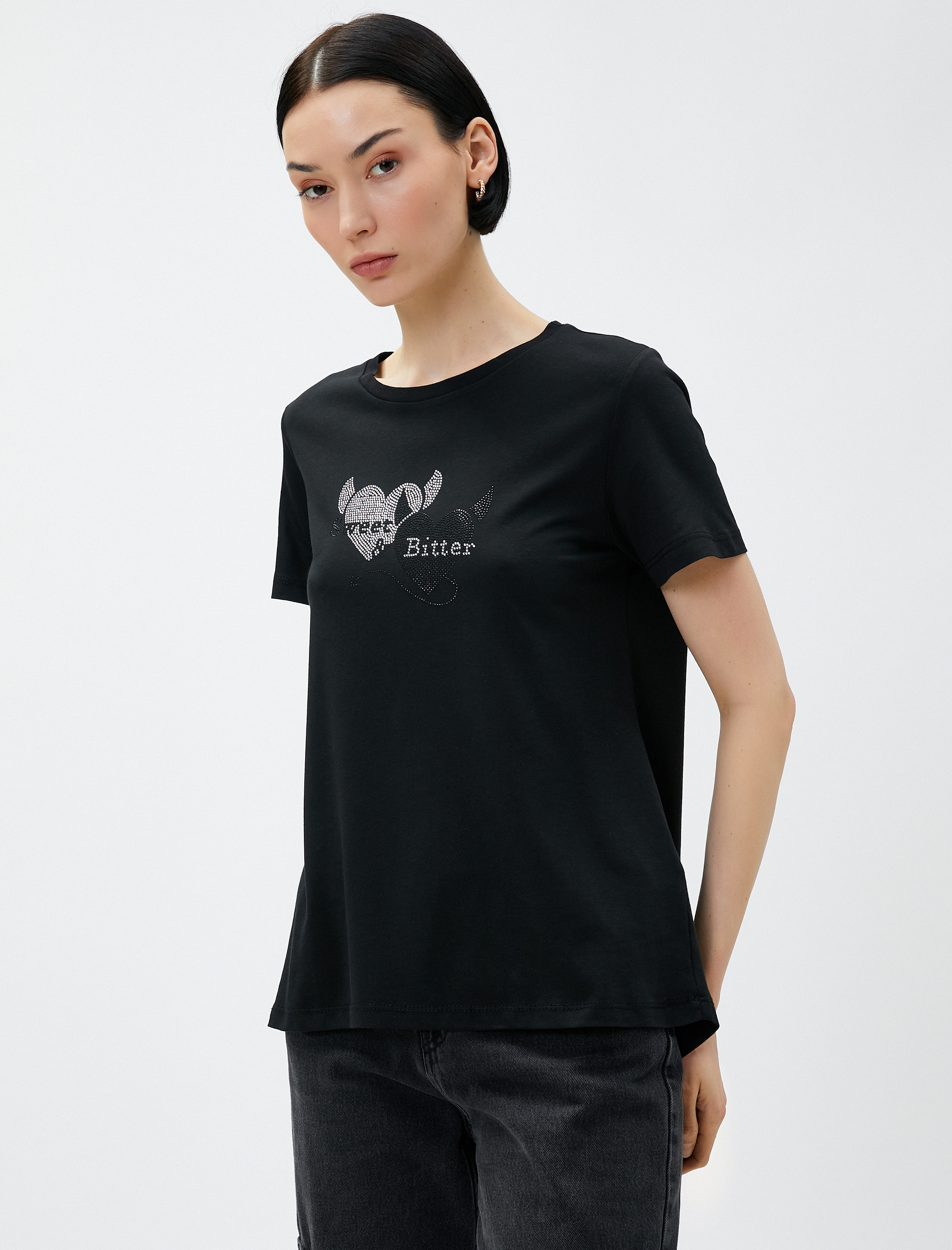   Taş Baskılı Tişört Modal Karışımlı