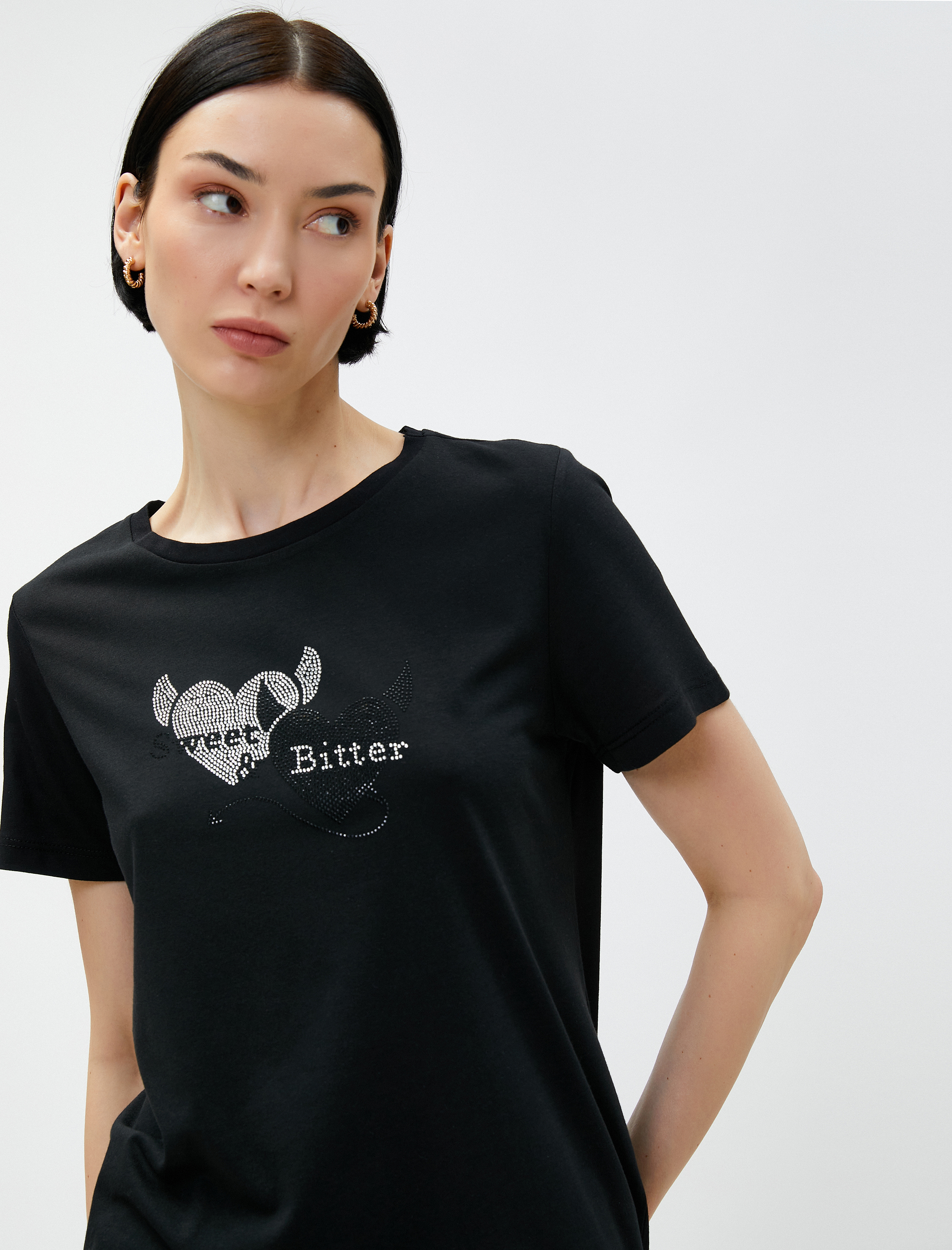   Taş Baskılı Tişört Modal Karışımlı