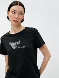 Taş Baskılı Tişört Modal Karışımlı