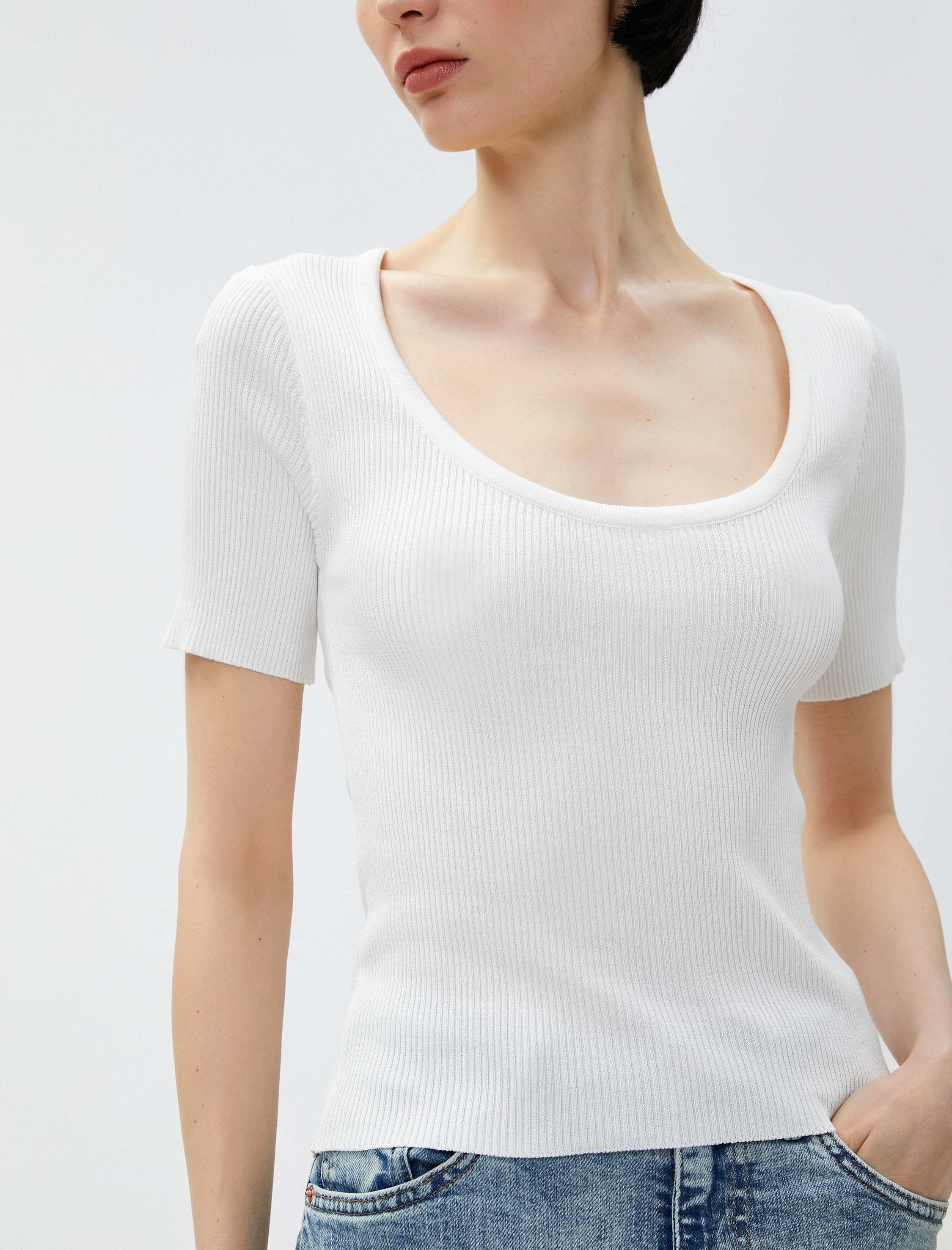   Kısa Kollu Triko Kazak U Yaka