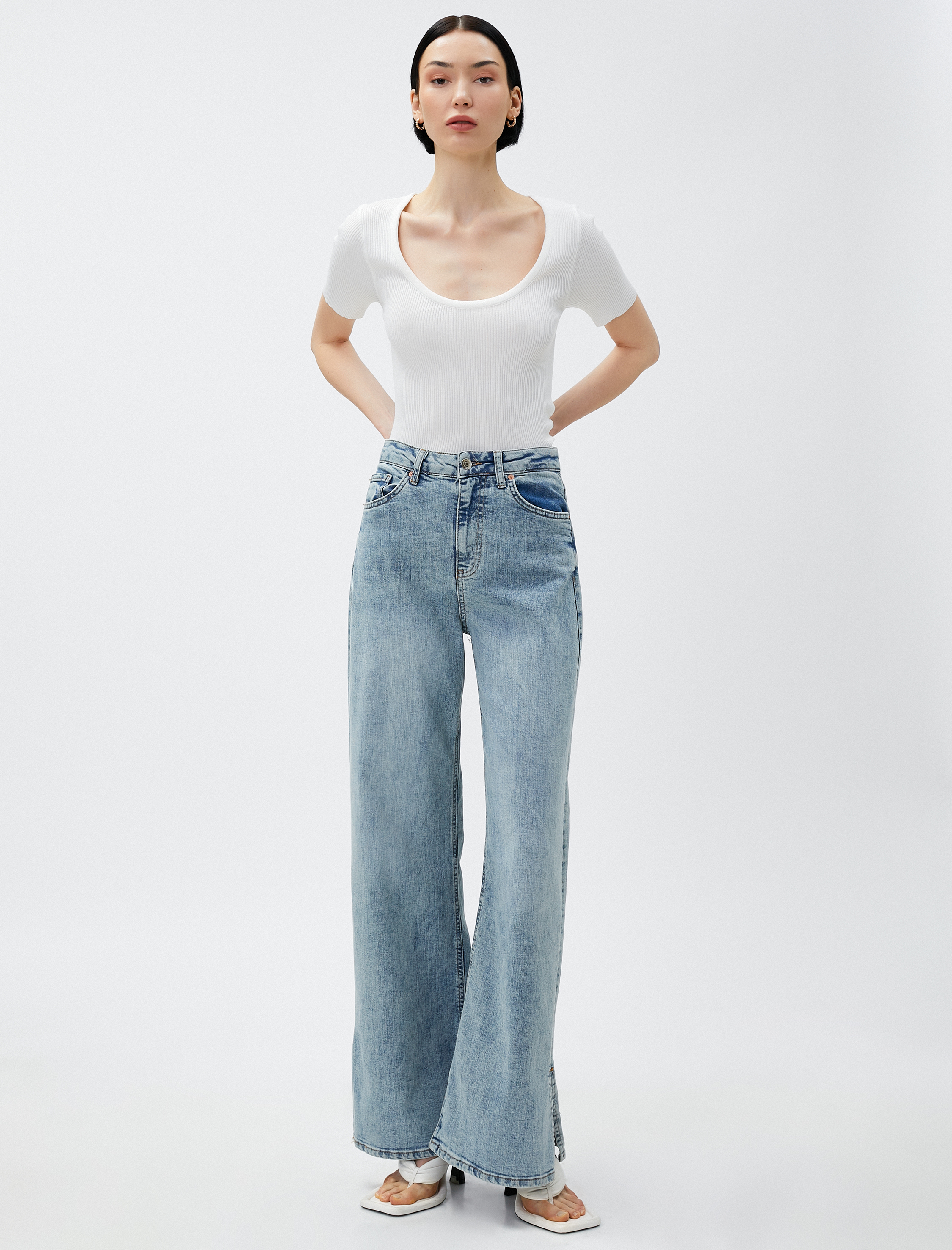   Kısa Kollu Triko Kazak U Yaka