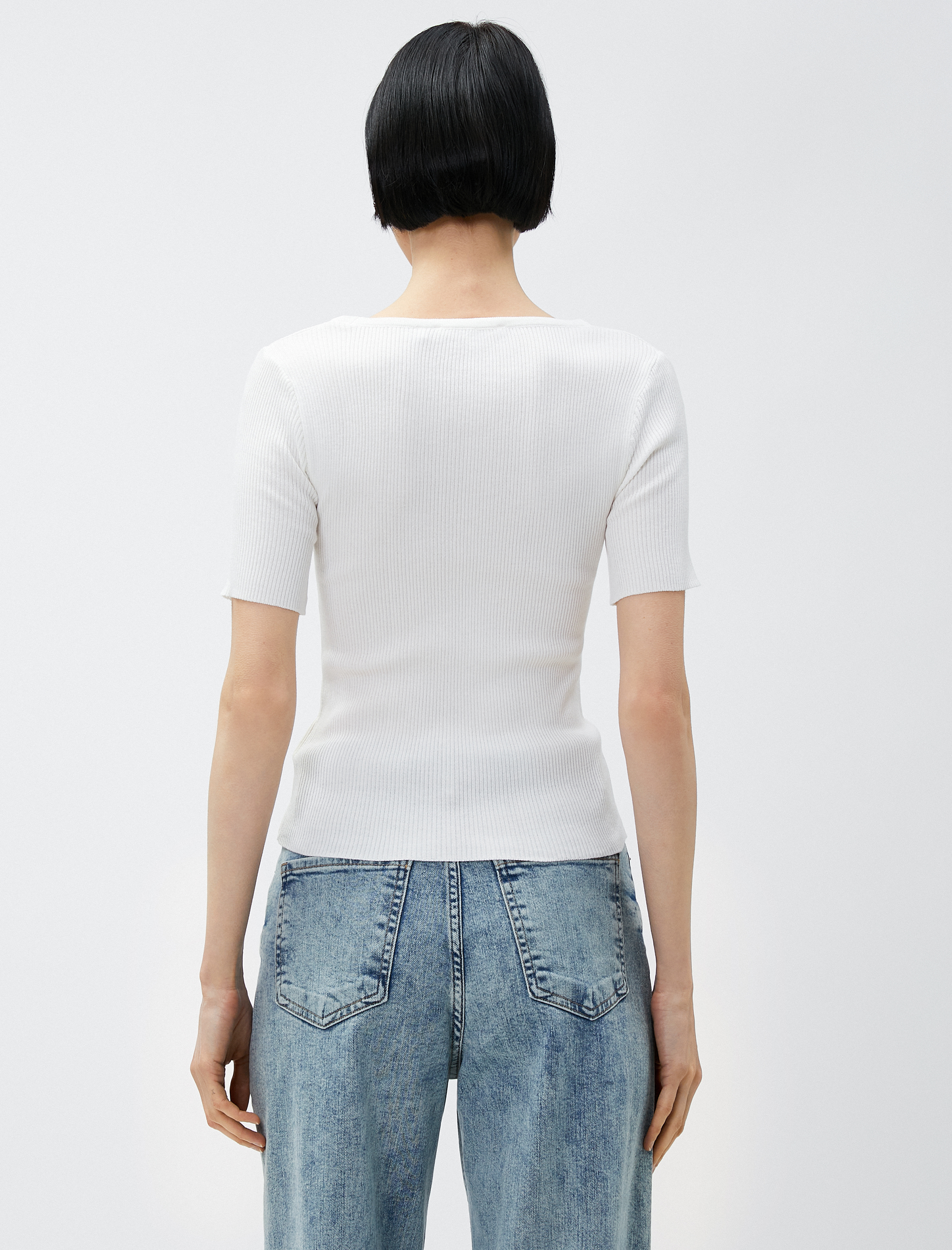   Kısa Kollu Triko Kazak U Yaka