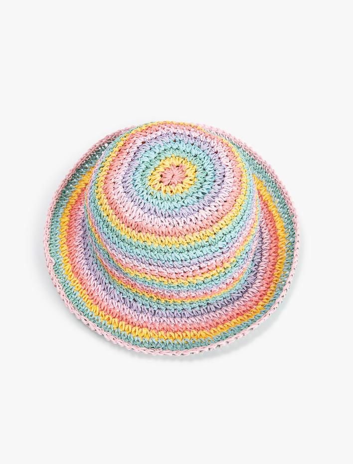 Kız Çocuk Hasır Balıkçı Şapka Çok Renkli