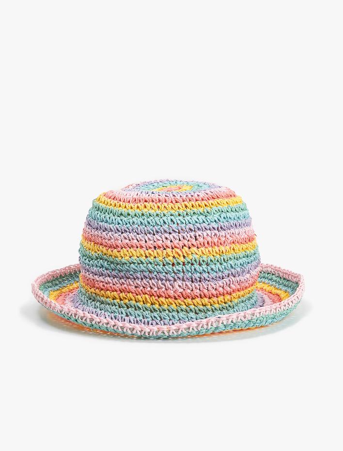 Kız Çocuk Hasır Balıkçı Şapka Çok Renkli