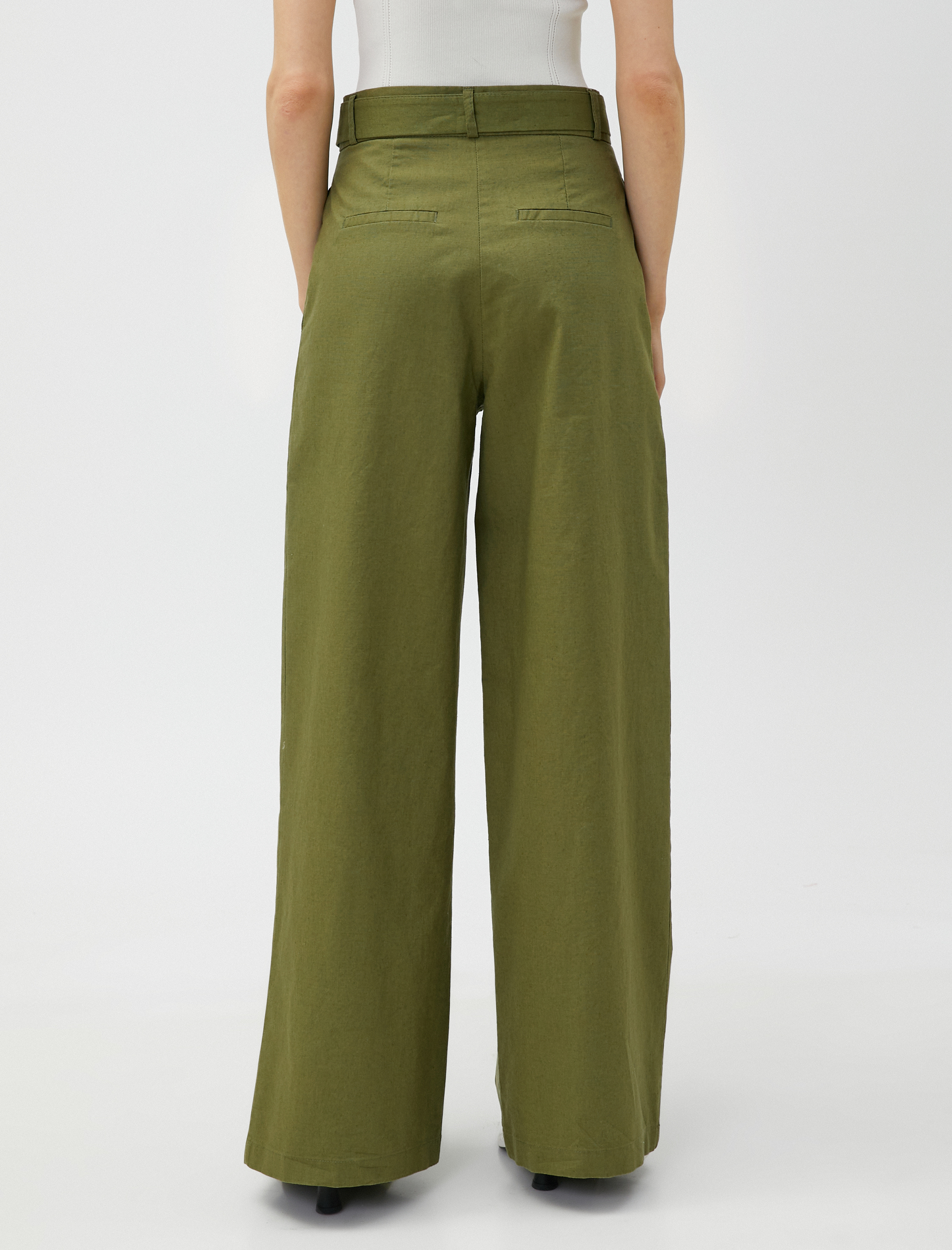   Keten Karışımlı Pantolon Bol Paça Kemerli