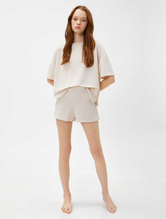  Pijama Altı Şort Beli Lastikli Viskoz Karışımlı