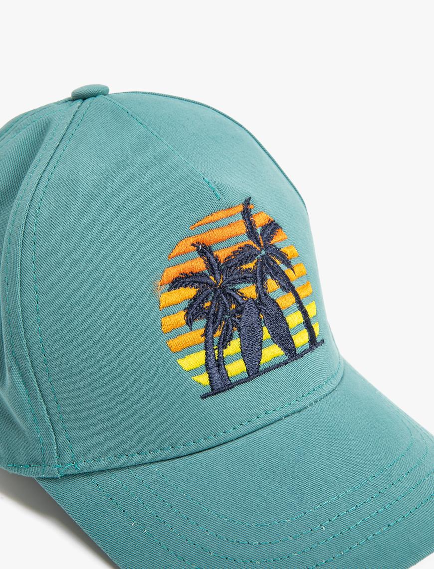  Erkek Çocuk Cap Şapka Palmiye İşlemeli Arkası Ayarlanabilir Pamuklu