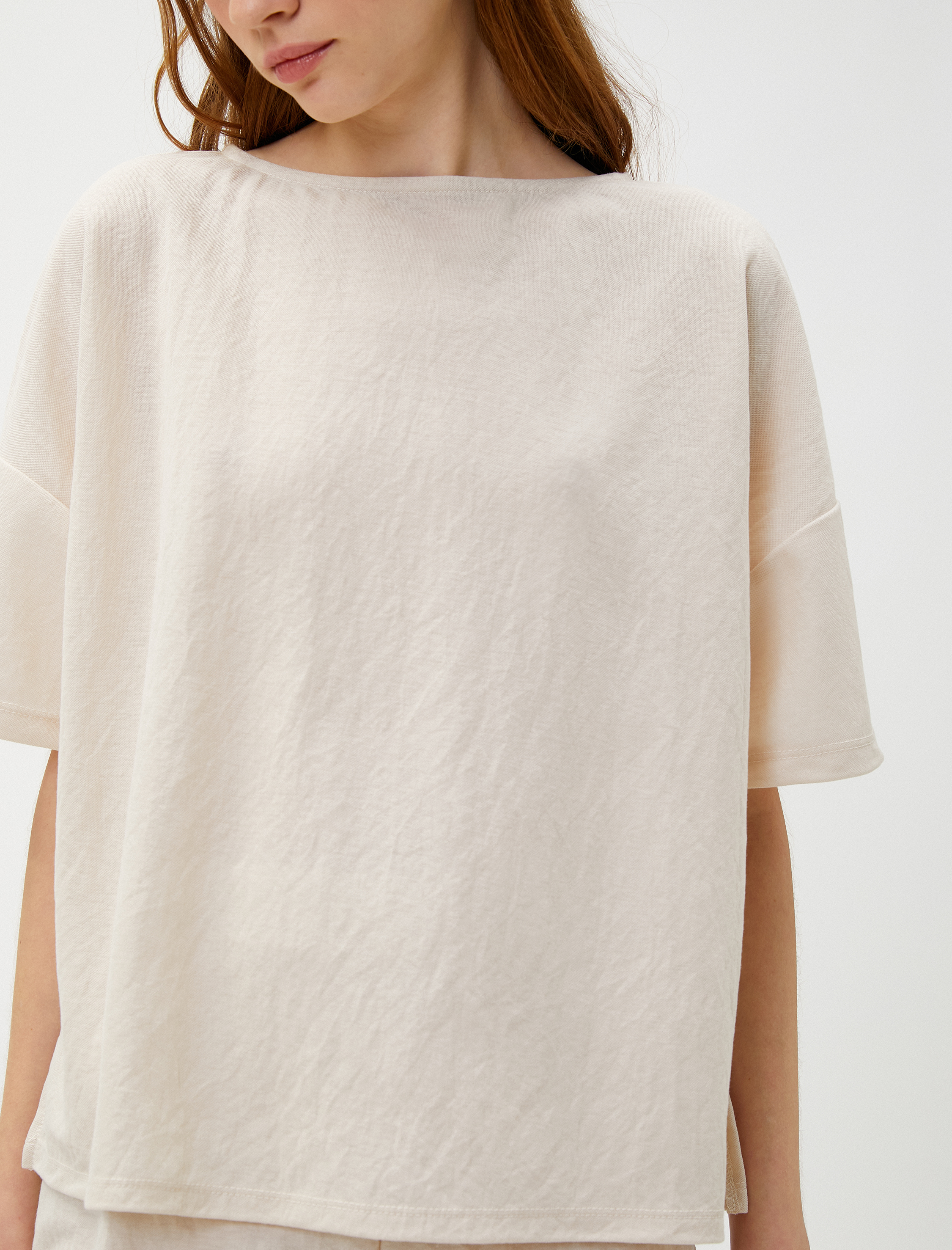   Pijama Üstü Kısa Kollu Viskoz Karışımlı Bisiklet Yaka