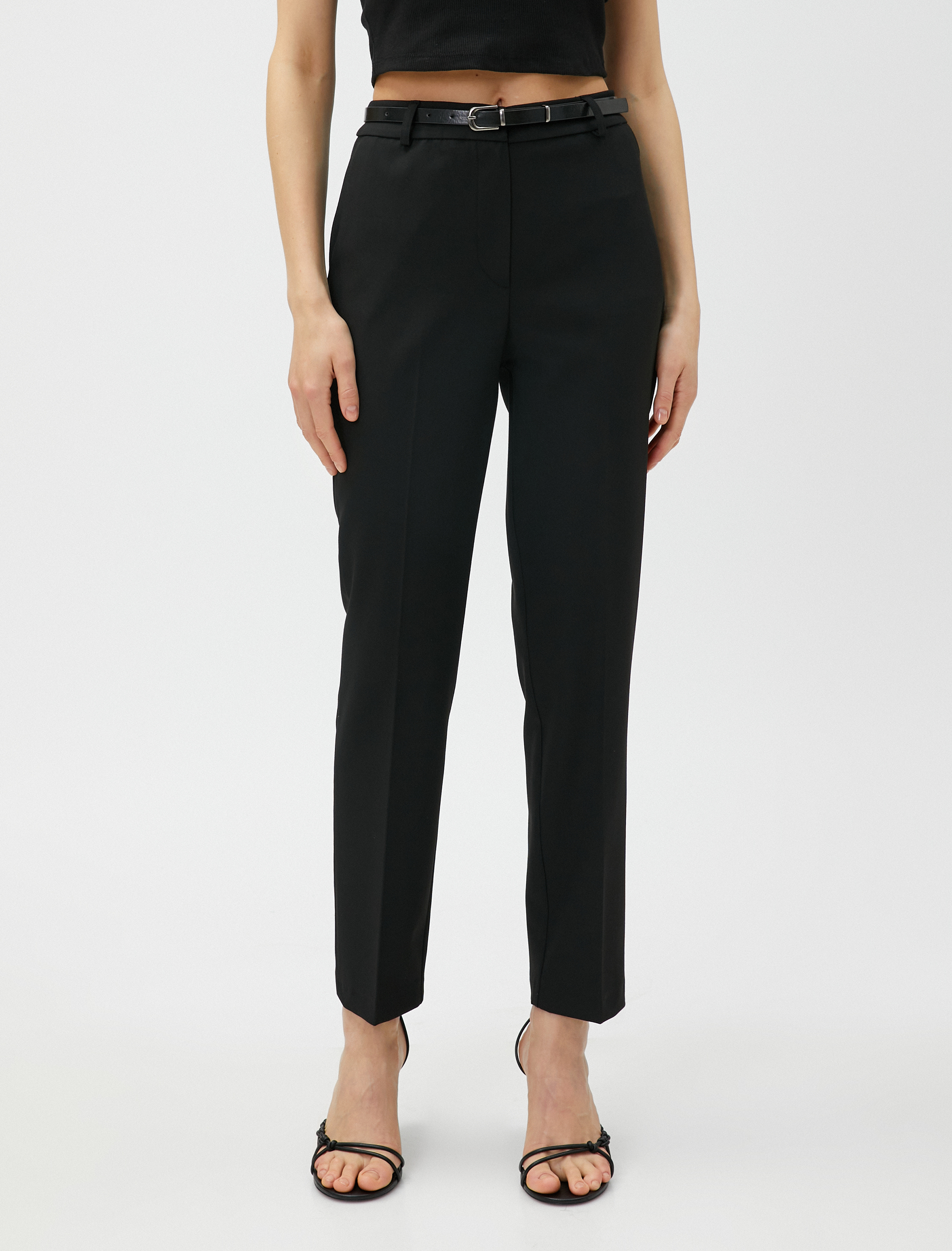   Kemerli Basic Kumaş Pantolon Normal Bel