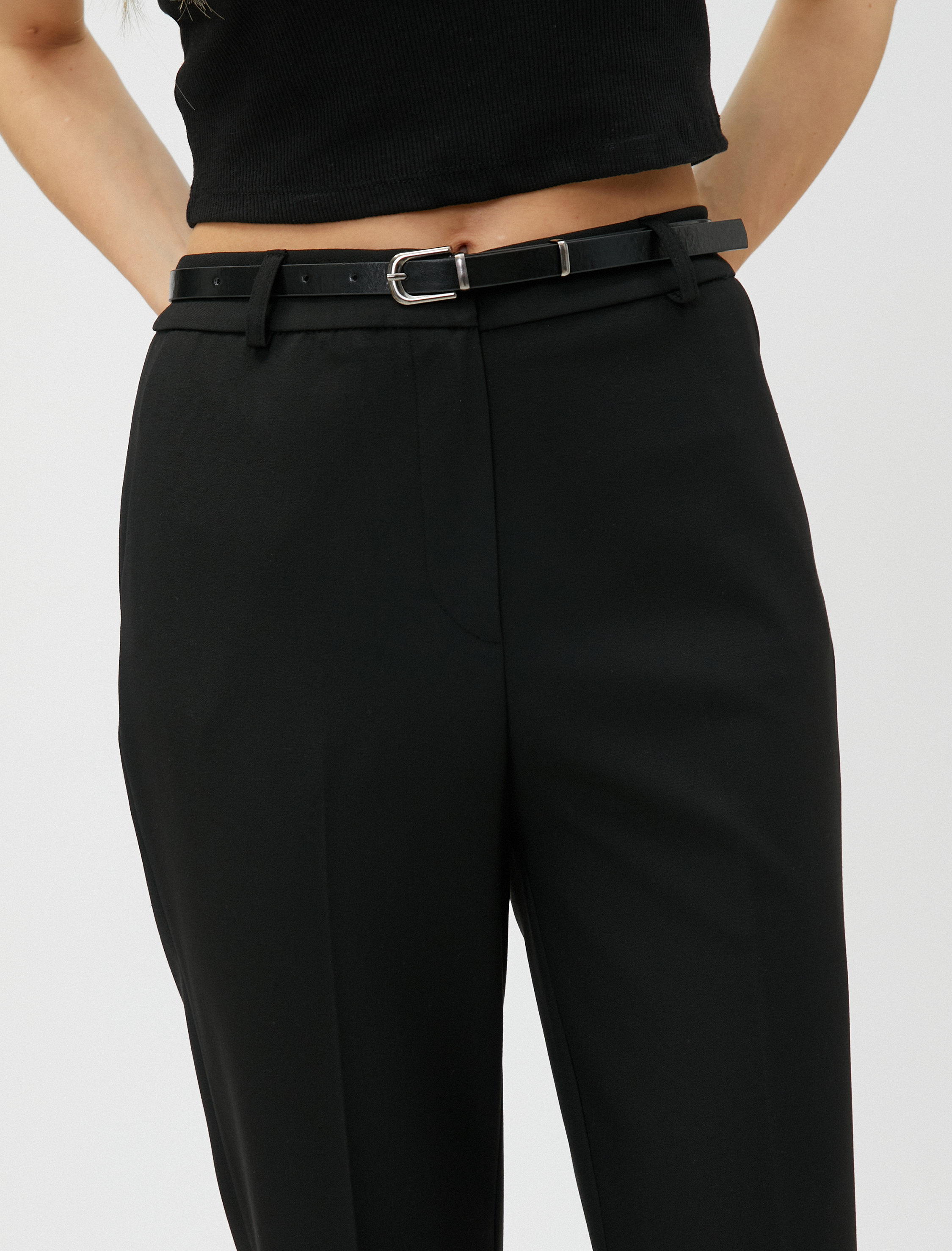   Kemerli Basic Kumaş Pantolon Normal Bel