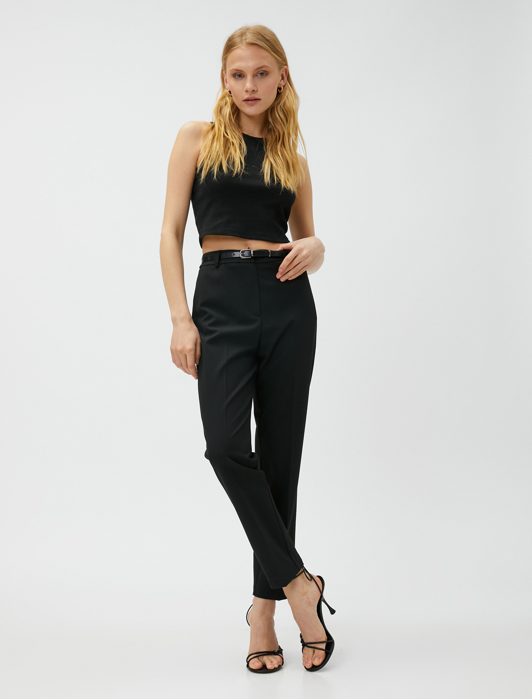   Kemerli Basic Kumaş Pantolon Normal Bel