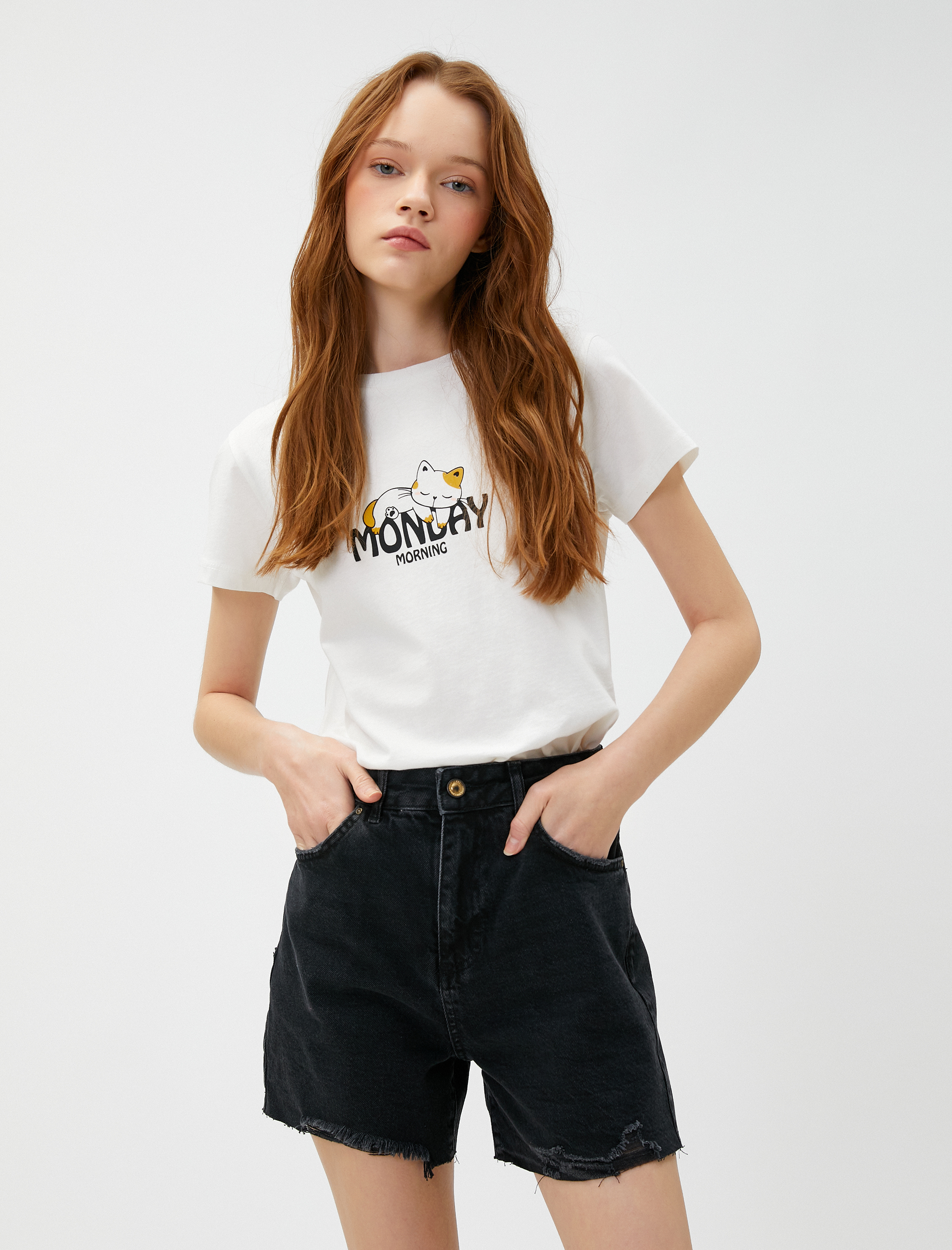   Baskılı Tişört Kısa Kollu Bisiklet Yaka Pamuklu