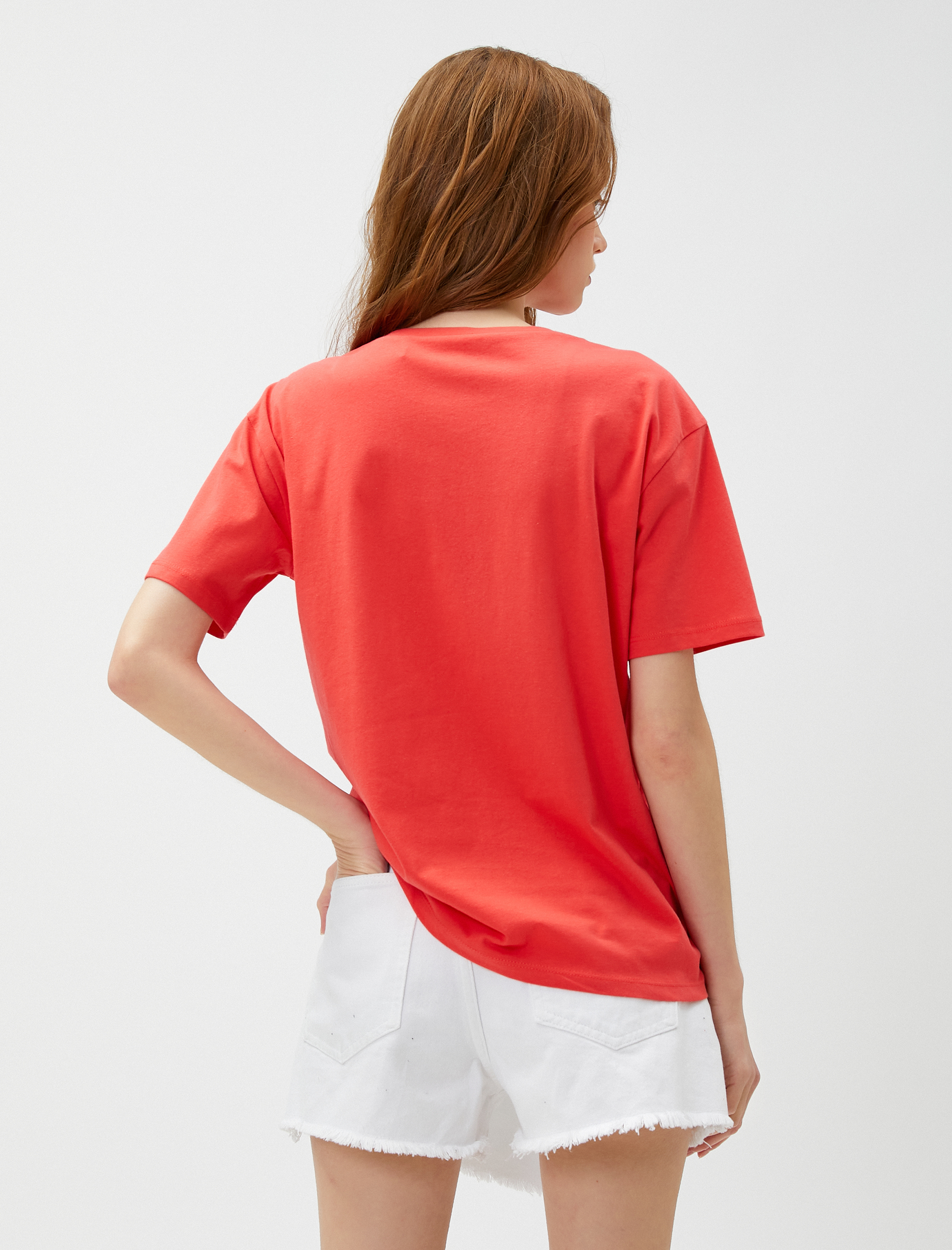   Baskılı Tişört Kısa Kollu Bisiklet Yaka Pamuklu