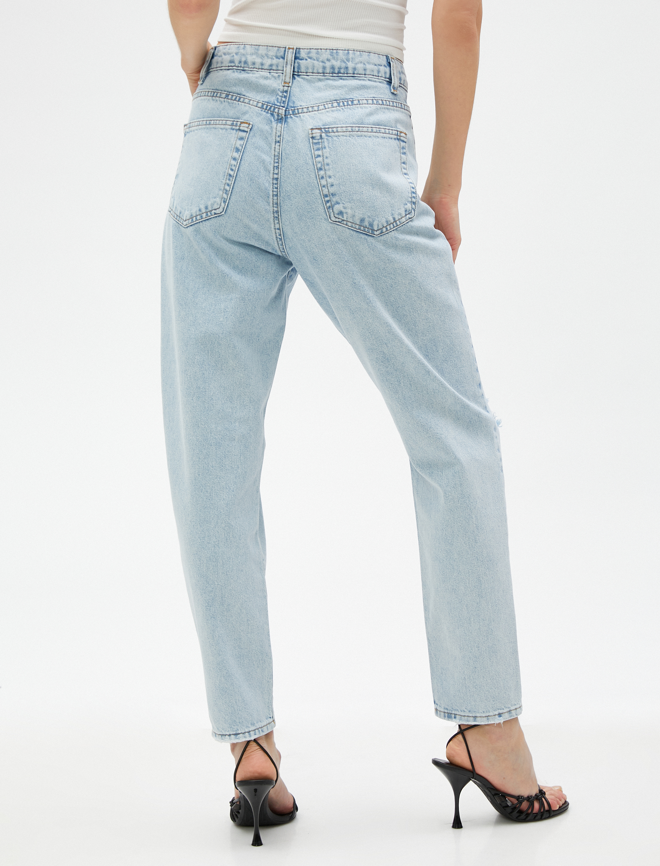Yüksek Bel Kot Pantolon Hafif Dar Paça - Mom Jeans