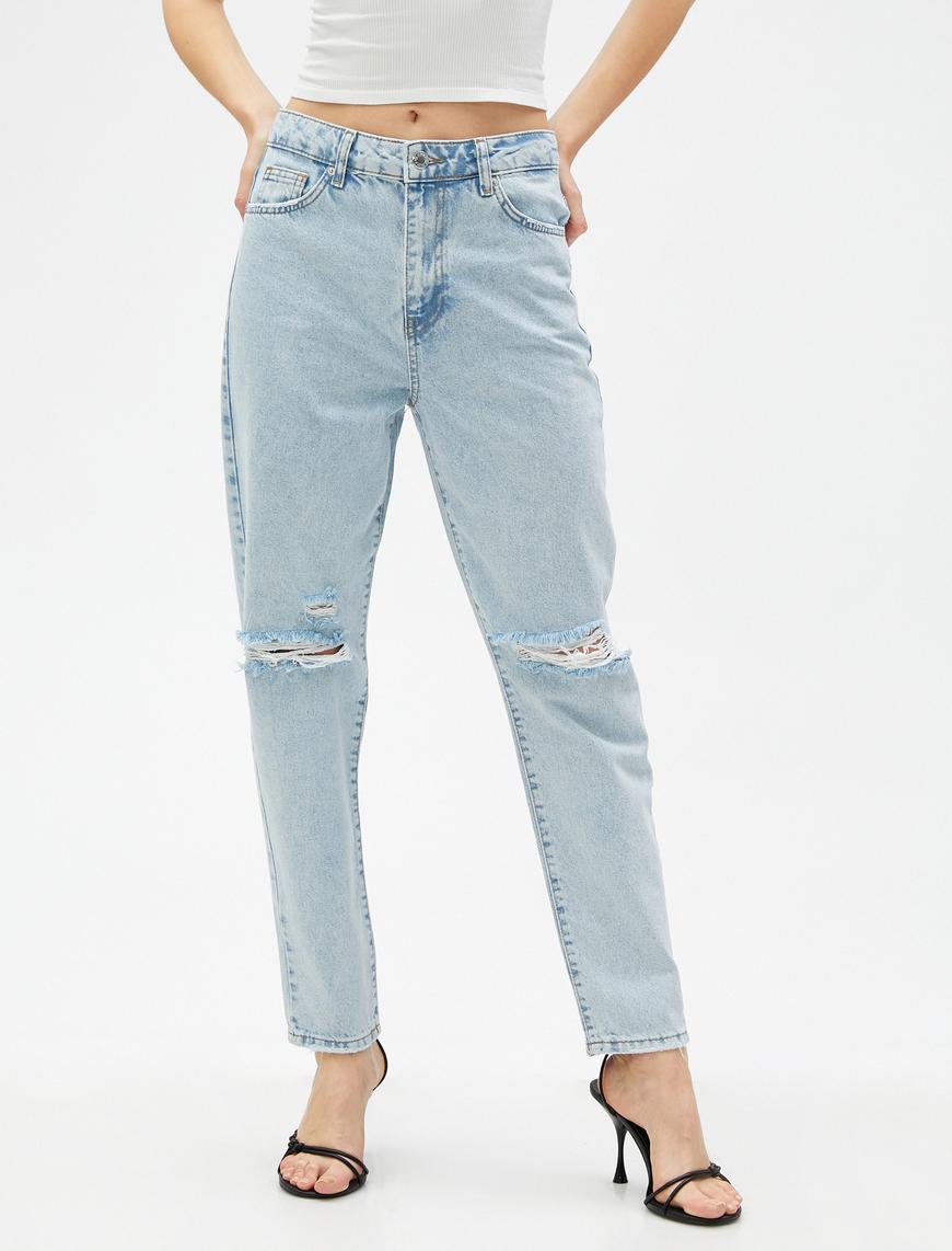   Yüksek Bel Kot Pantolon Hafif Dar Paça - Mom Jeans