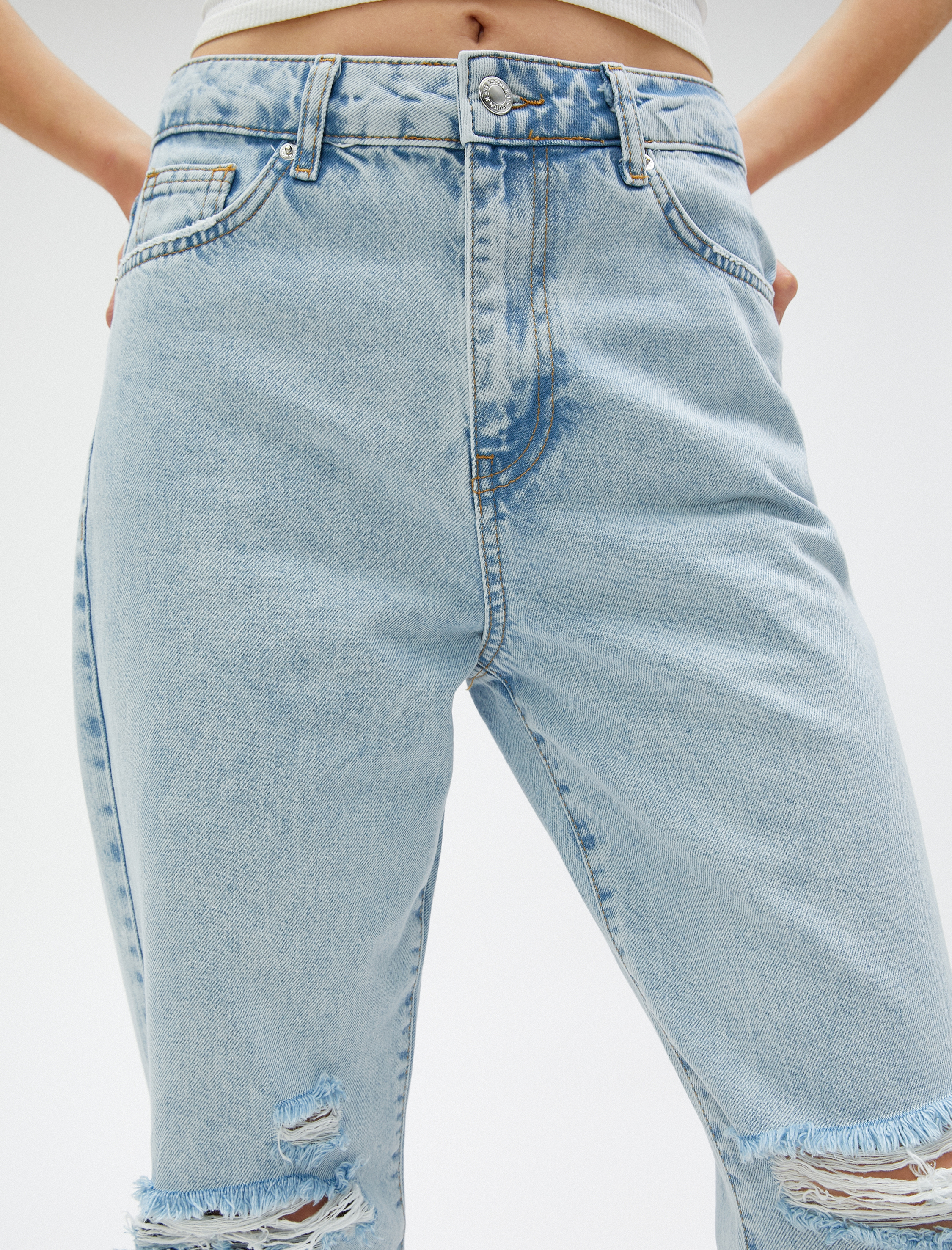 Yüksek Bel Kot Pantolon Hafif Dar Paça - Mom Jeans