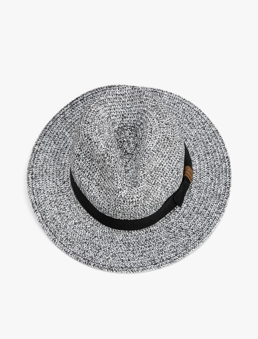  Erkek Hasır Şapka Bant Detaylı Örgü Motifli