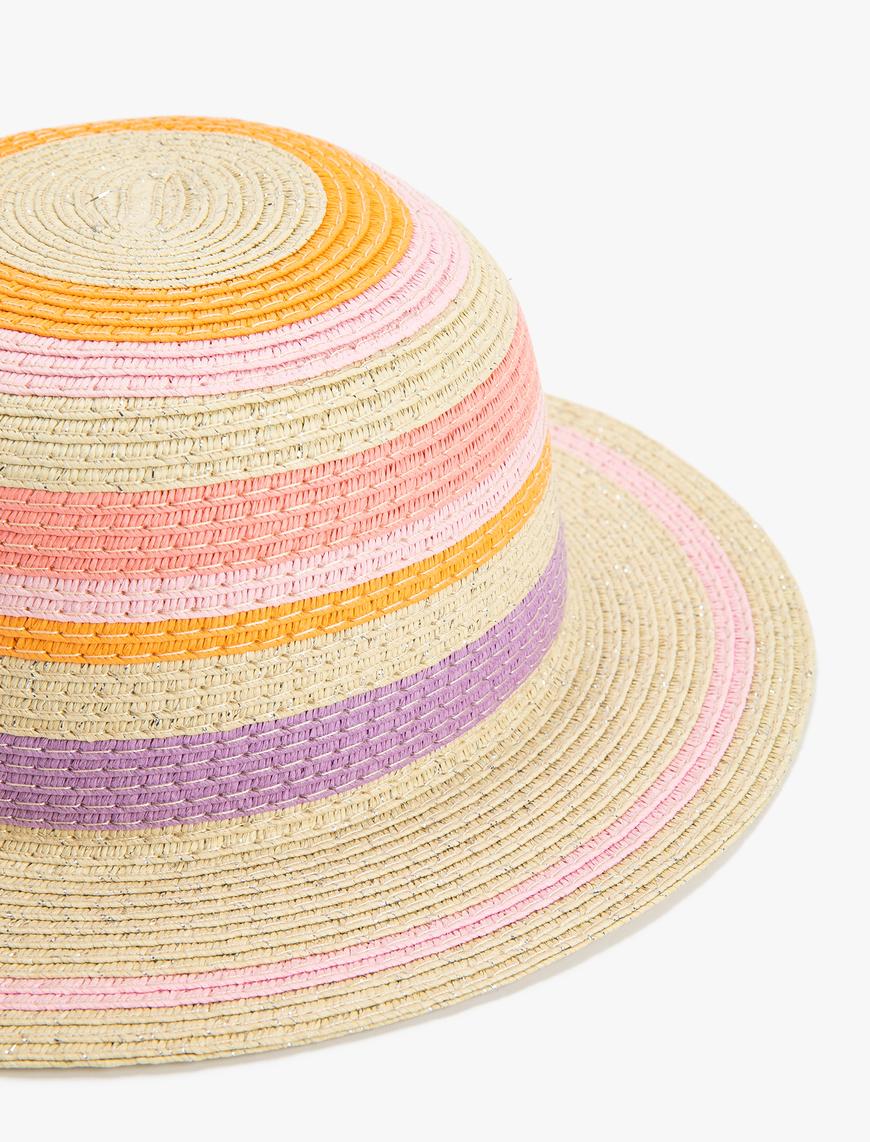  Kız Çocuk Hasır Balıkçı Şapka Çok Renkli Çizgili