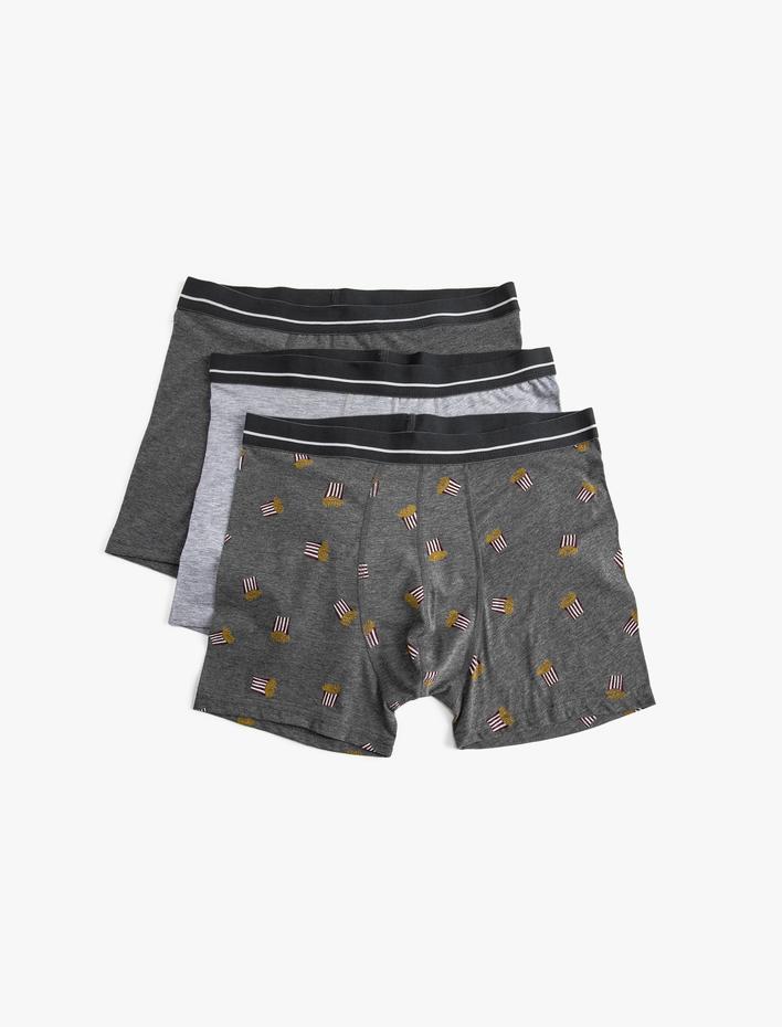  3'lü Boxer Seti Eğlence Baskı Detaylı Pamuklu