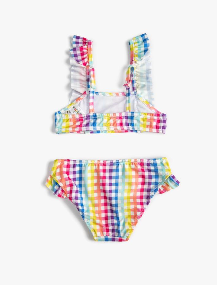 Kız Çocuk Bikini Takımı Ekose Dokulu Fırfırlı