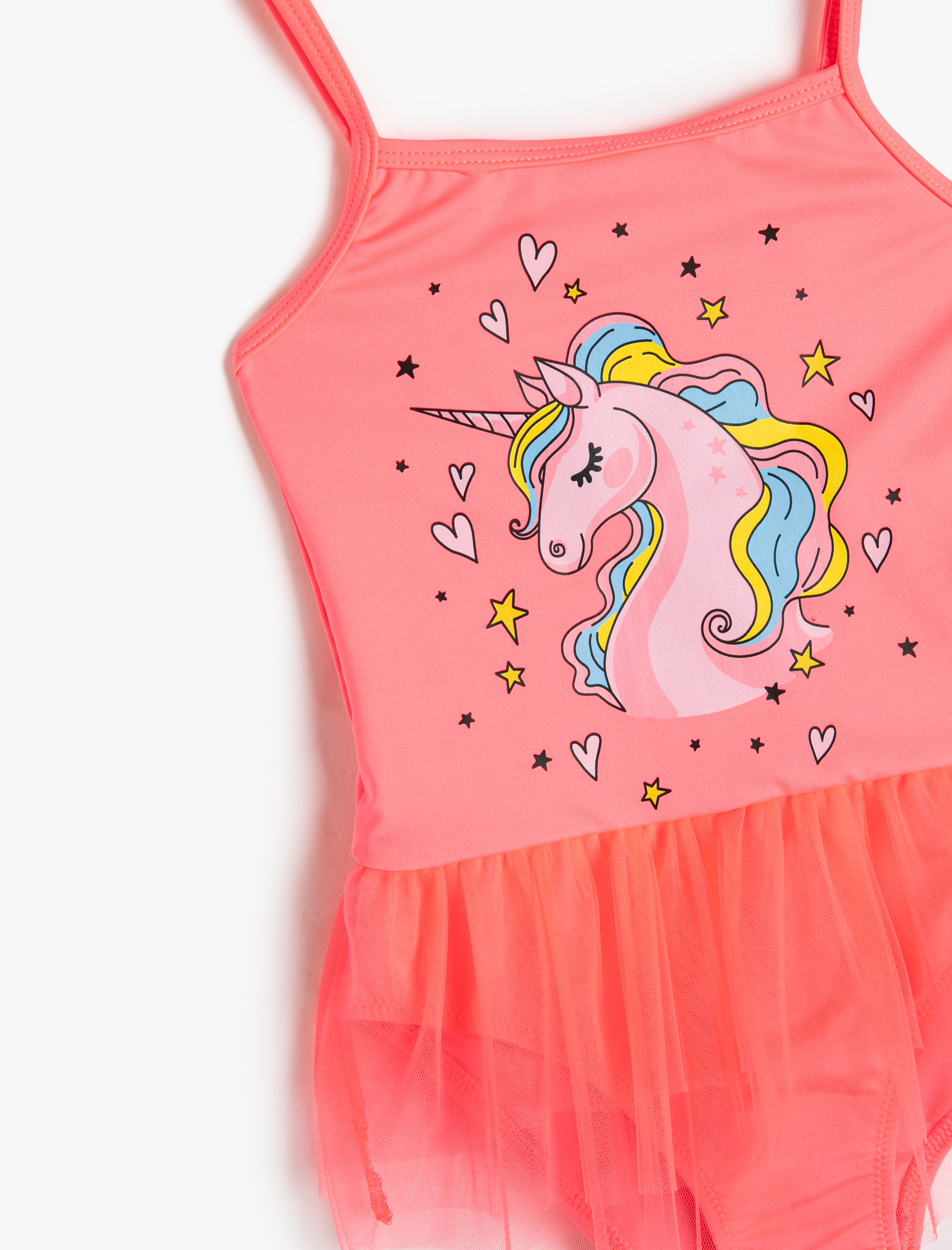  Kız Çocuk Mayo Tül Detaylı Unicorn Baskılı