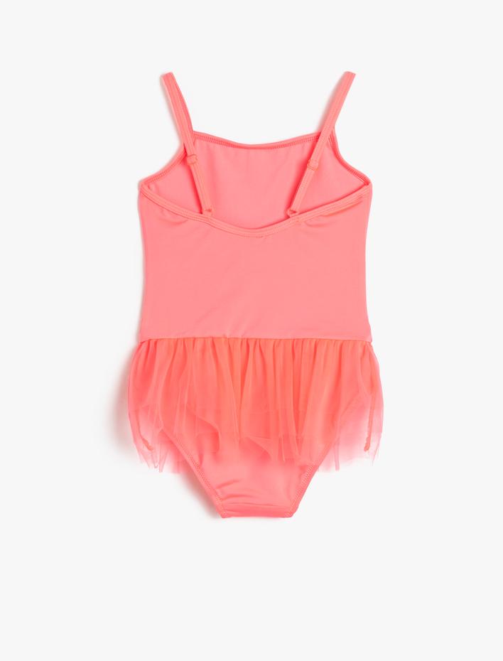 Kız Çocuk Mayo Tül Detaylı Unicorn Baskılı