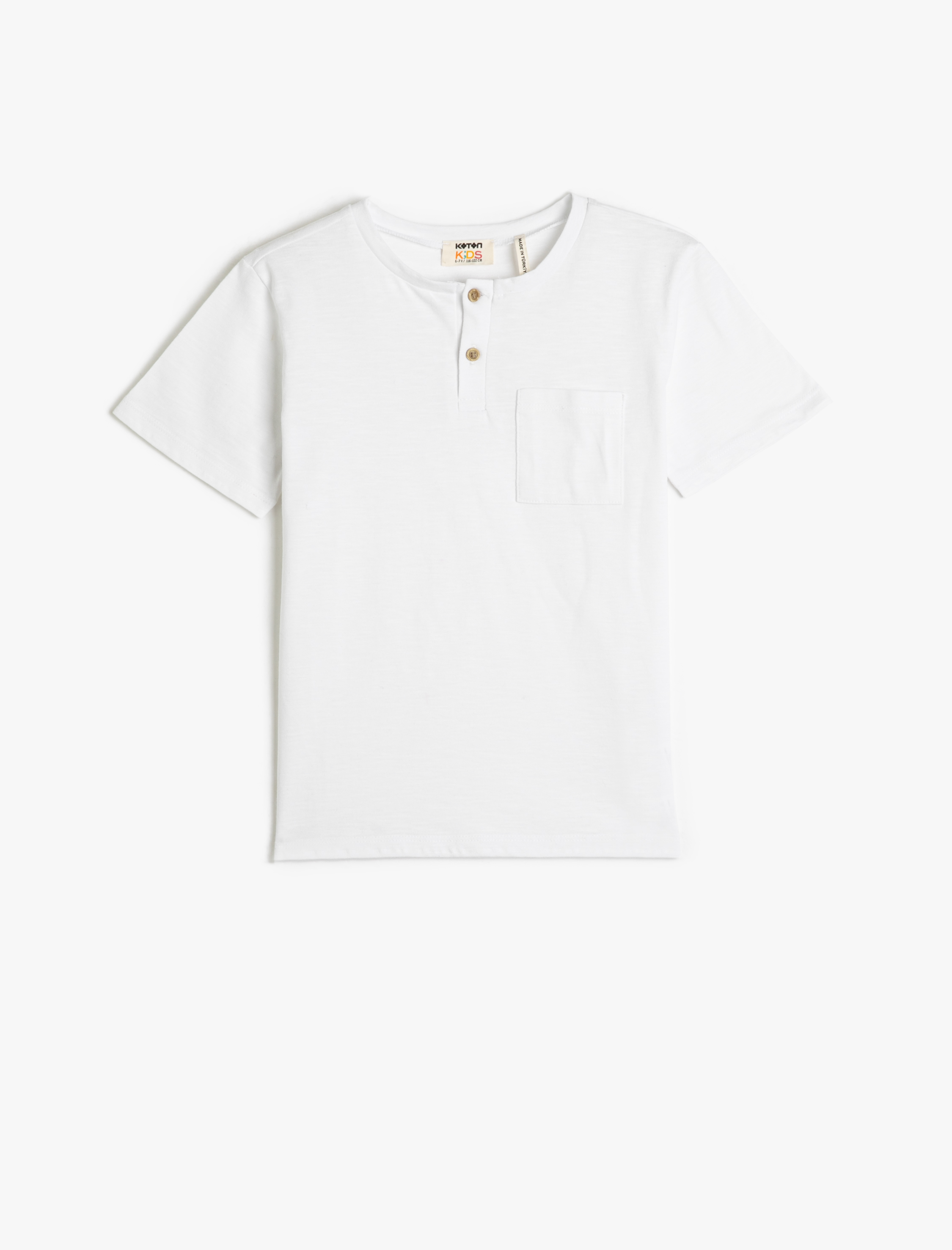  Erkek Çocuk Basic Tişört Yuvarlak Yaka Kısa Kollu Düğmeli Pamuklu