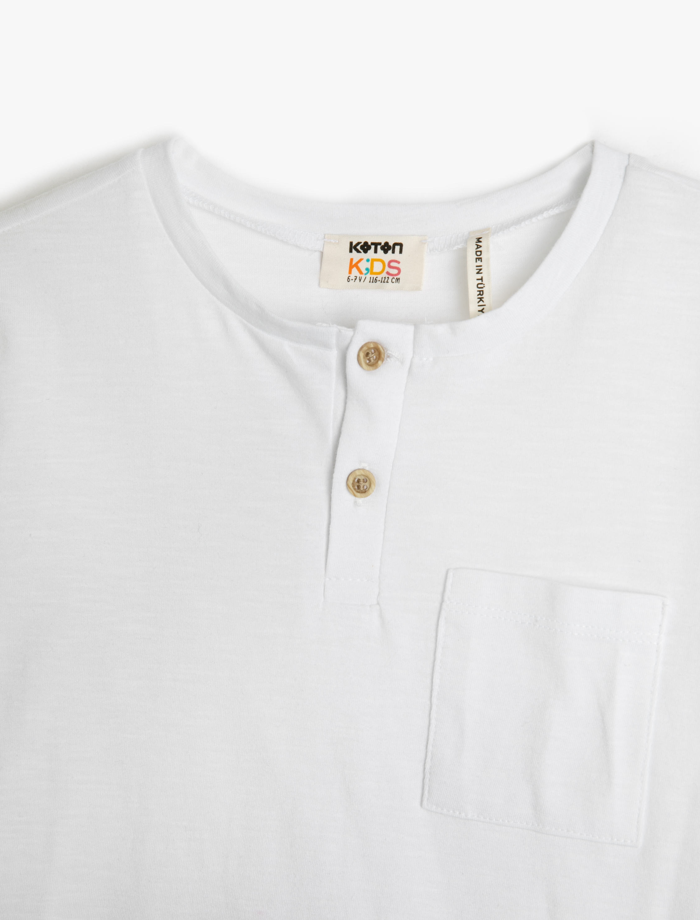  Erkek Çocuk Basic Tişört Yuvarlak Yaka Kısa Kollu Düğmeli Pamuklu