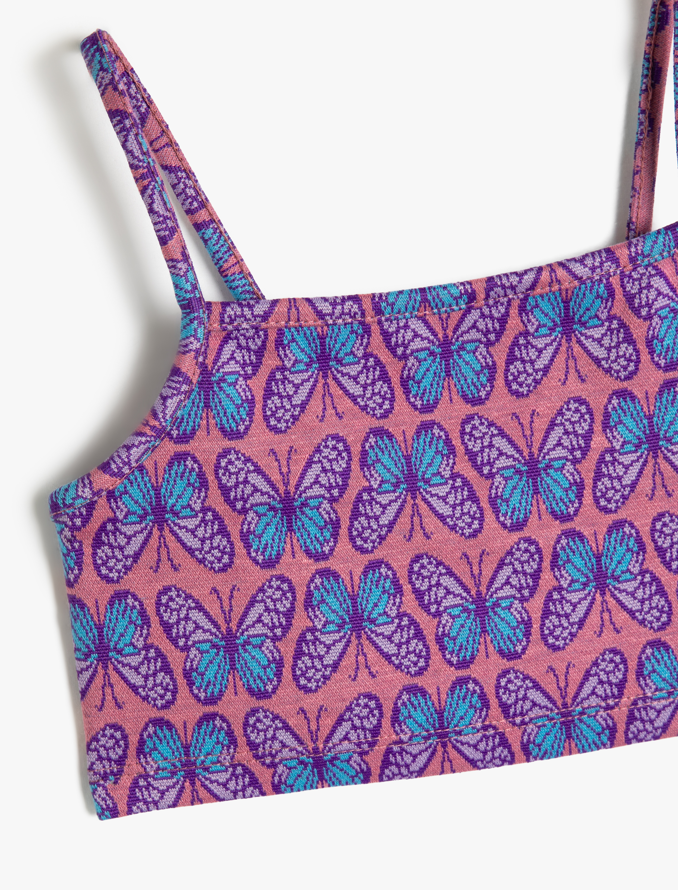  Kız Çocuk Crop Üst Kelebek Baskılı Askılı Dar Kalıp