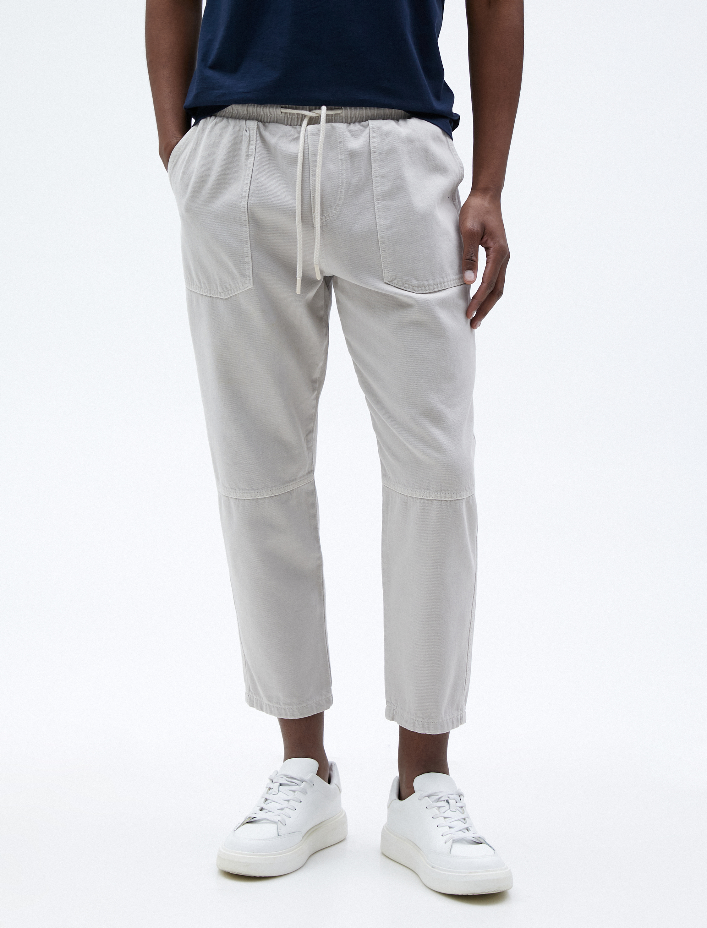   Beli Bağcıklı Pantolon Cepli Dikiş Detaylı Pamuklu