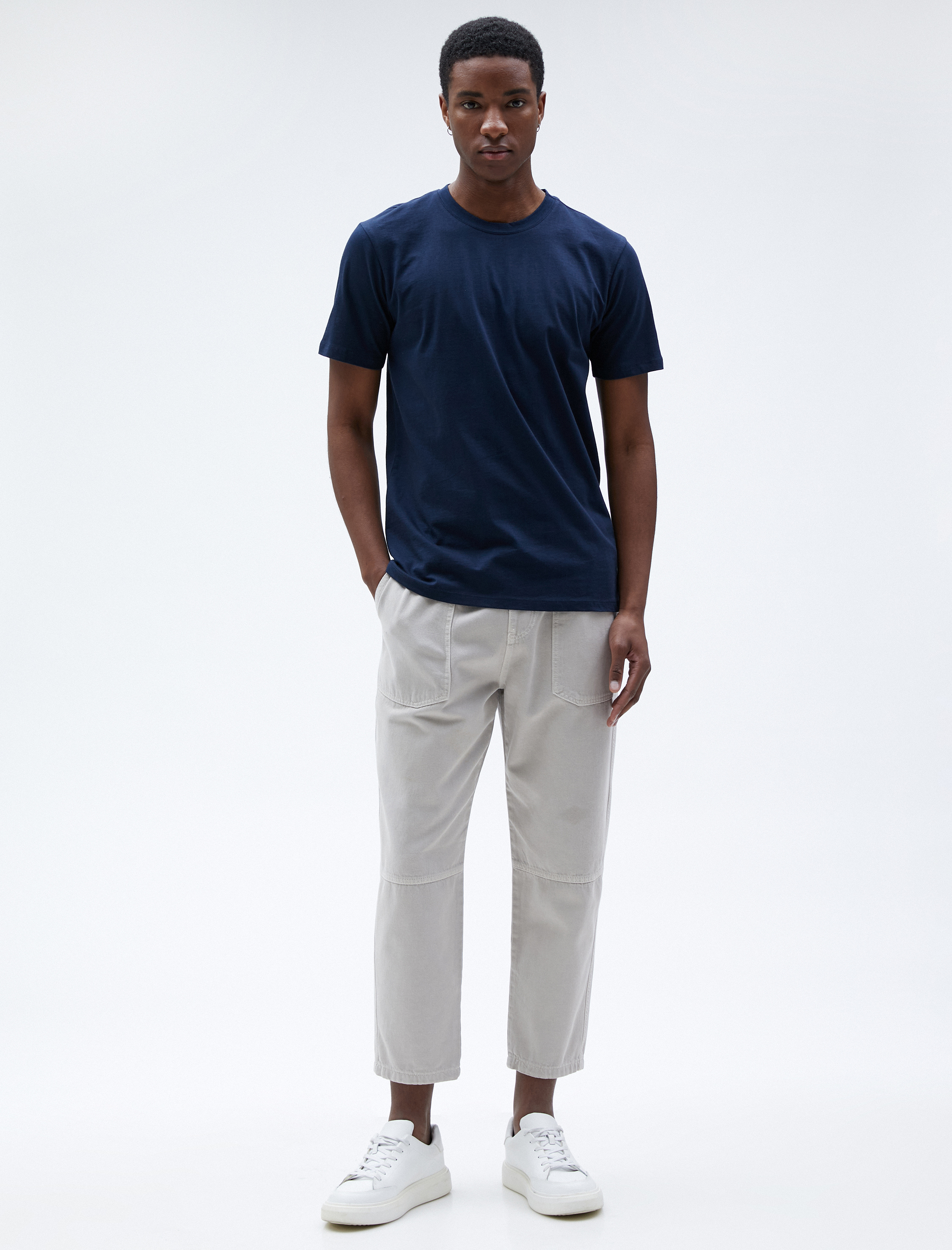   Beli Bağcıklı Pantolon Cepli Dikiş Detaylı Pamuklu