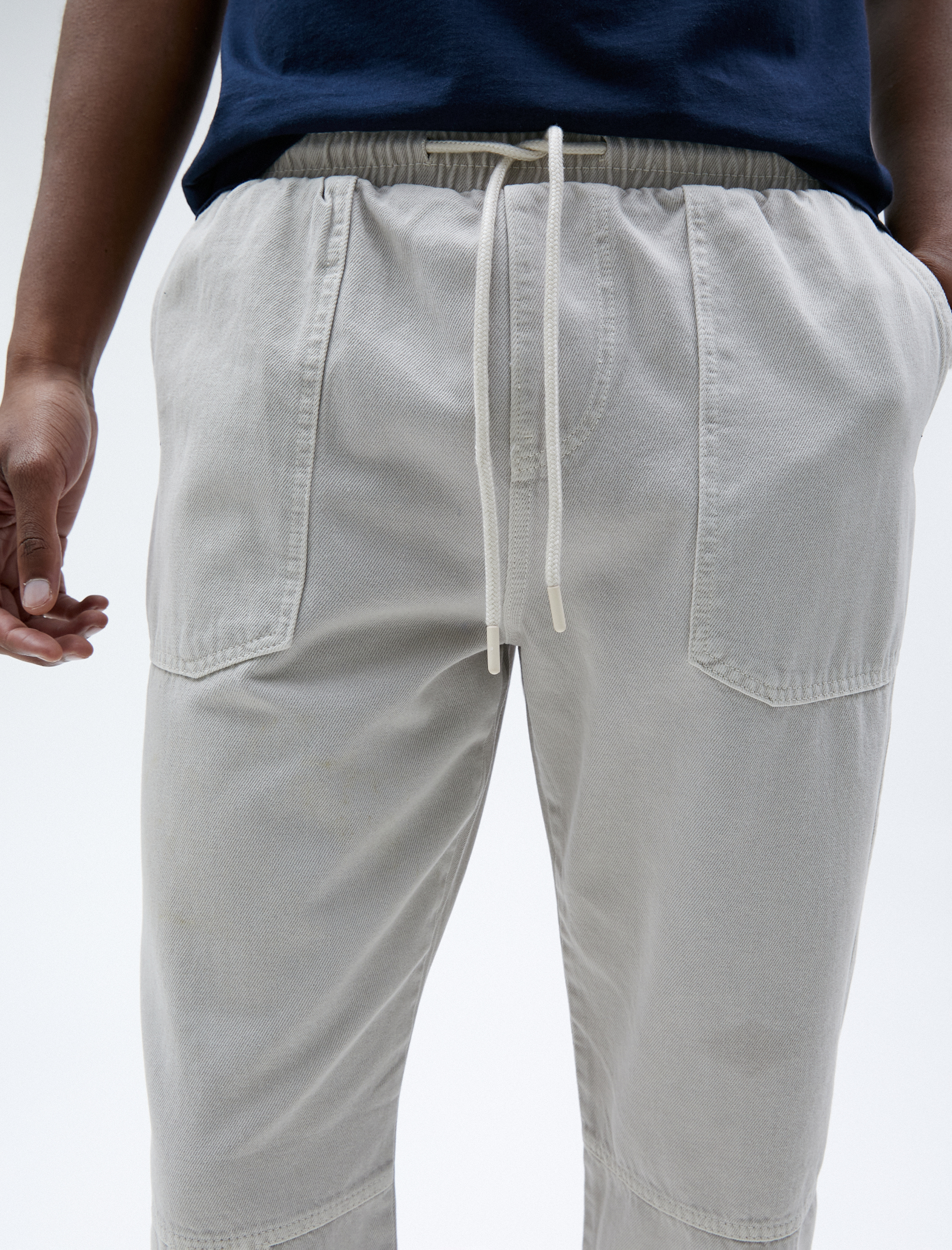   Beli Bağcıklı Pantolon Cepli Dikiş Detaylı Pamuklu