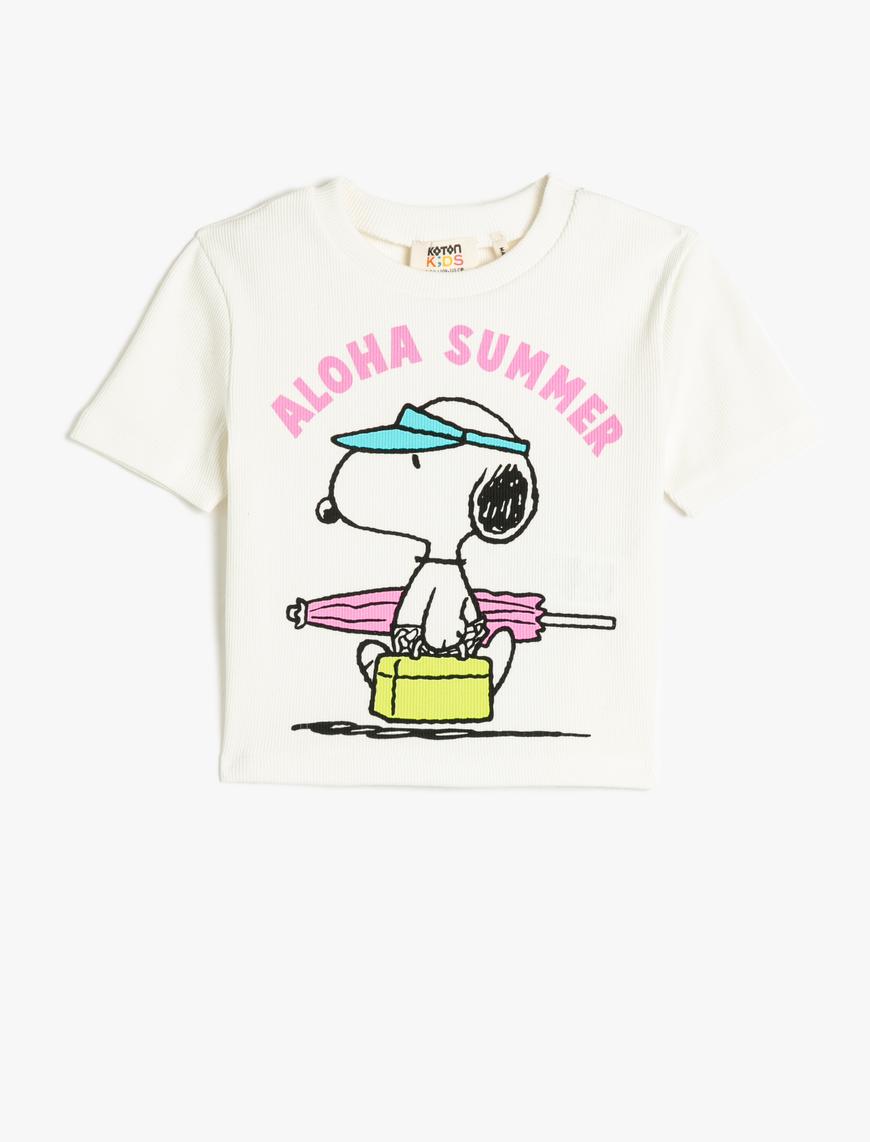  Kız Çocuk Snoopy Tişört Lisanslı Kısa Kollu Bisiklet Yaka Pamuklu