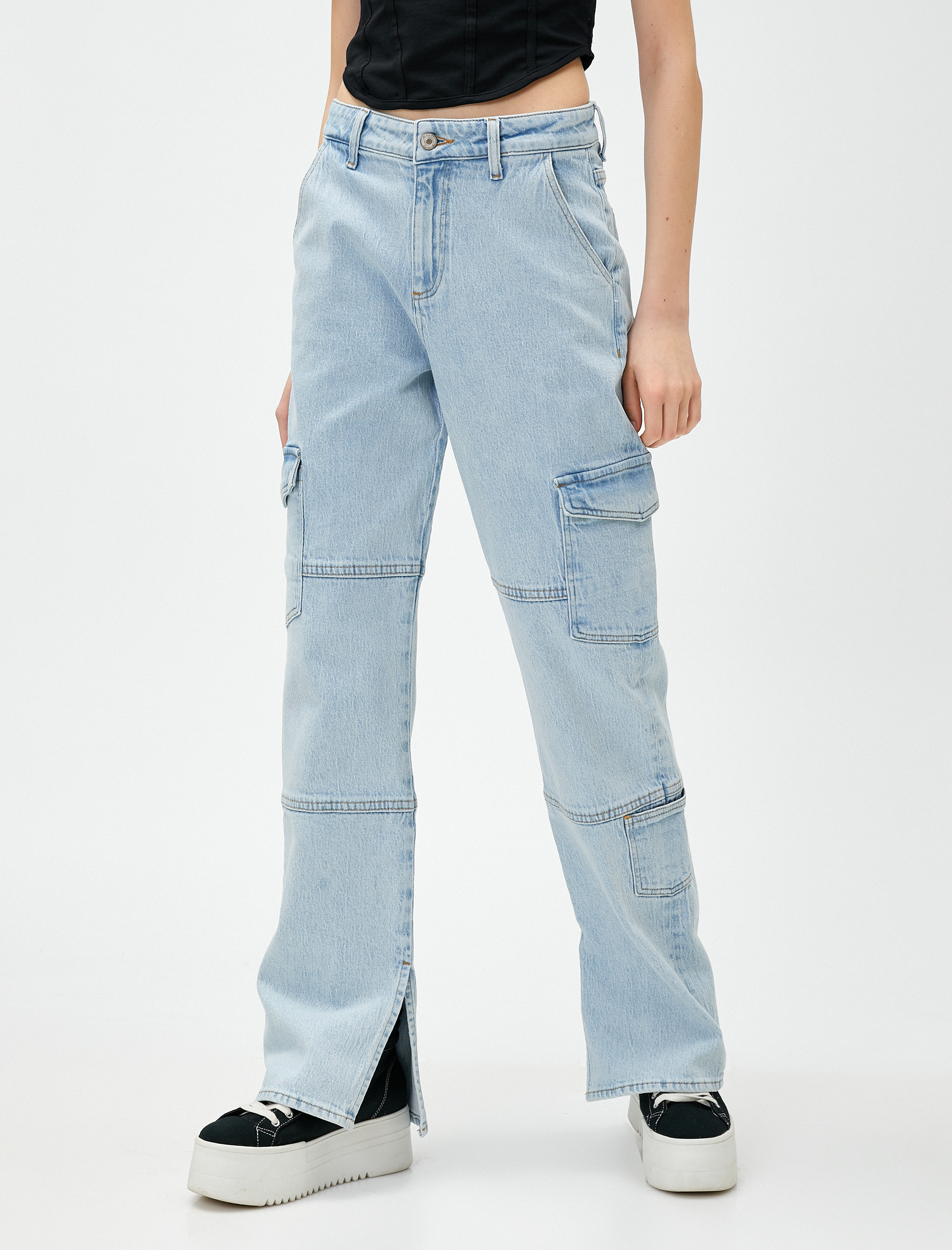 Koton Kot Kargo Pantolon Yüksek Bel Düz Paça - Eve Jeans. 3