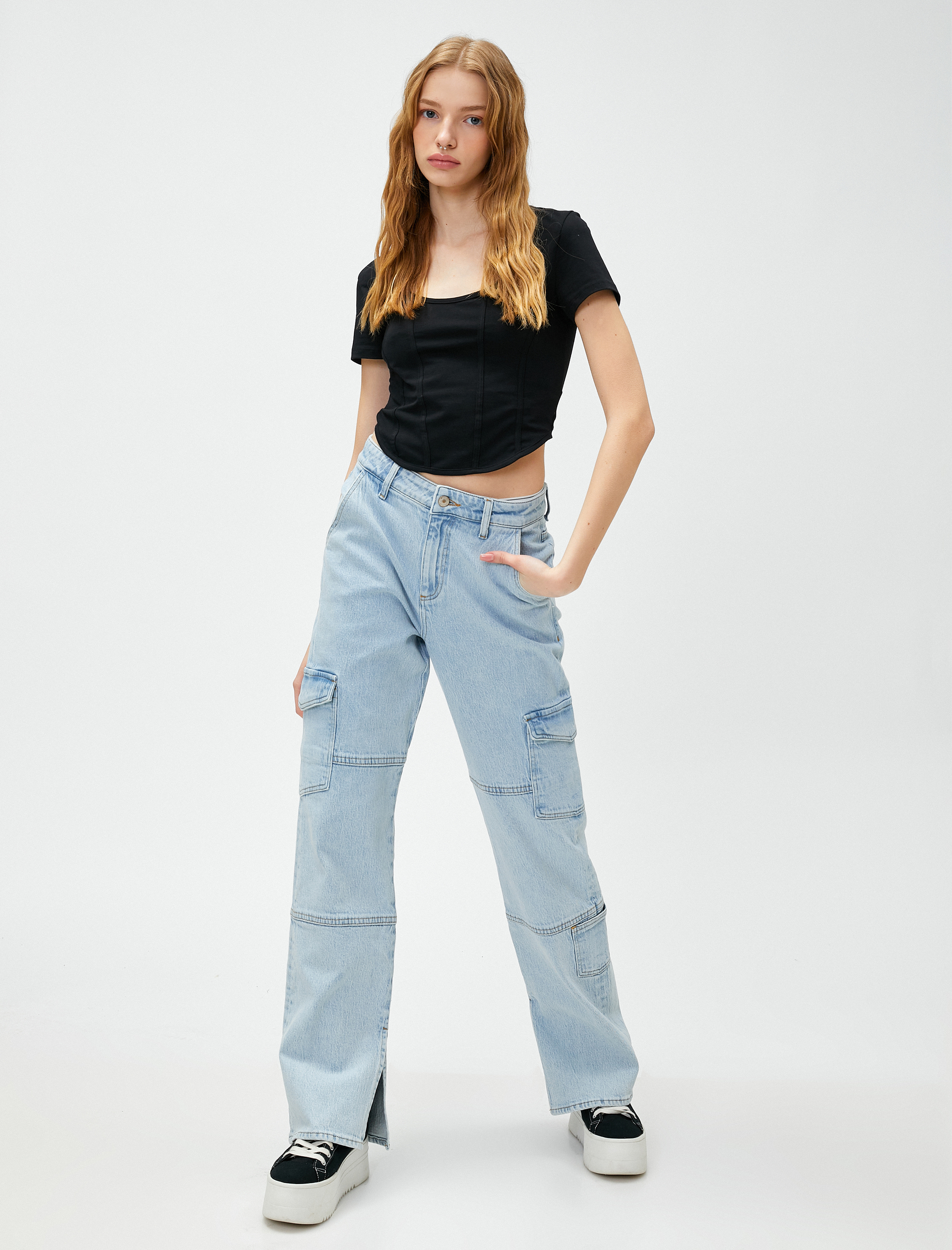 Koton Kot Kargo Pantolon Yüksek Bel Düz Paça - Eve Jeans. 1