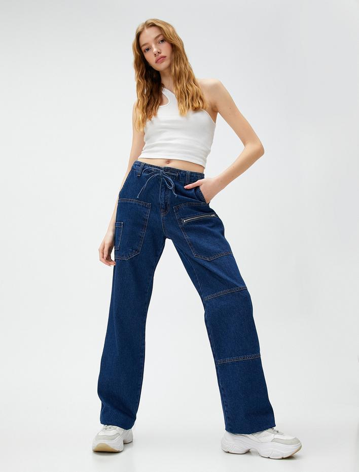  Kargo Kot Pantolon Straight Jean Yüksek Bel Düz Paça - Eve Jeans