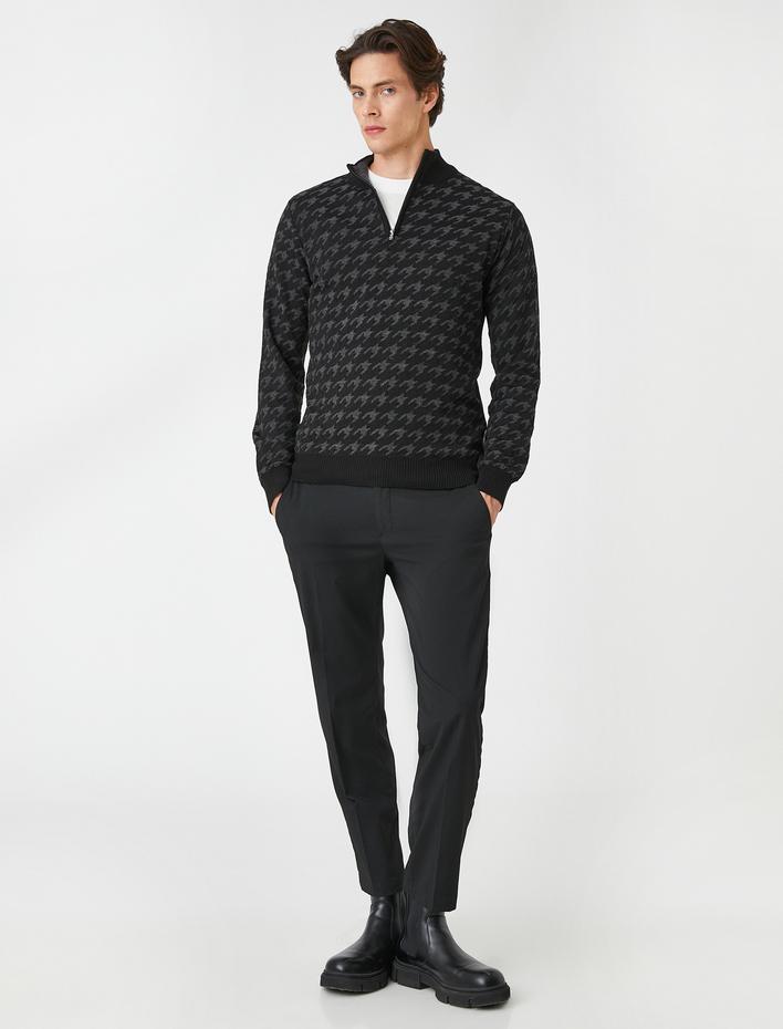  Triko Fermuarlı Kazak Dik Yaka Kazayağı Detaylı