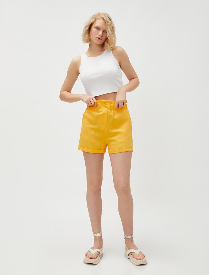  Yüksek Bel Cepli Şort