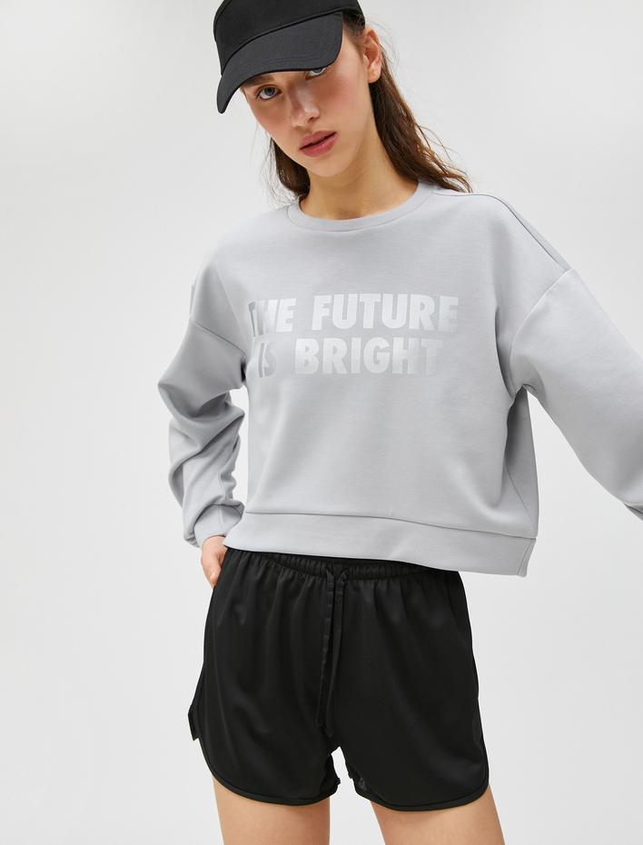 Baskılı Crop Spor Sweatshirt Modal Karışımlı